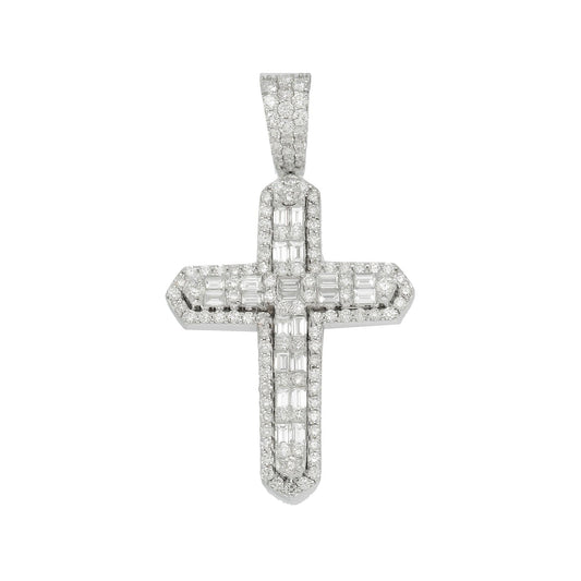 14K GOLD BAGUETTE DIAMOND 3D CROSS PENDANT 3.20 CT