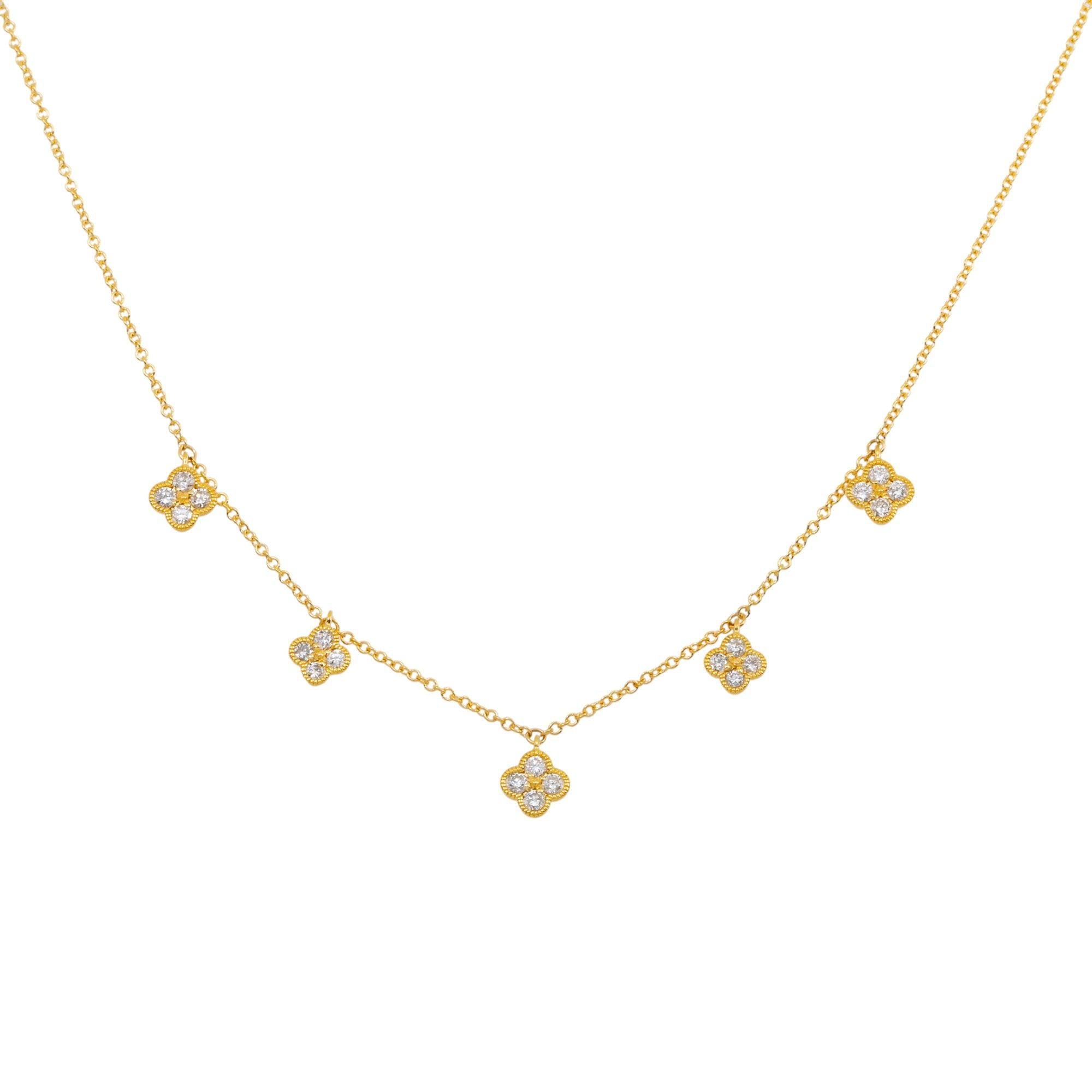 18K GOLD ROUND DIAMOND CLOVER SHAPE NECKLACE 0.36 CT