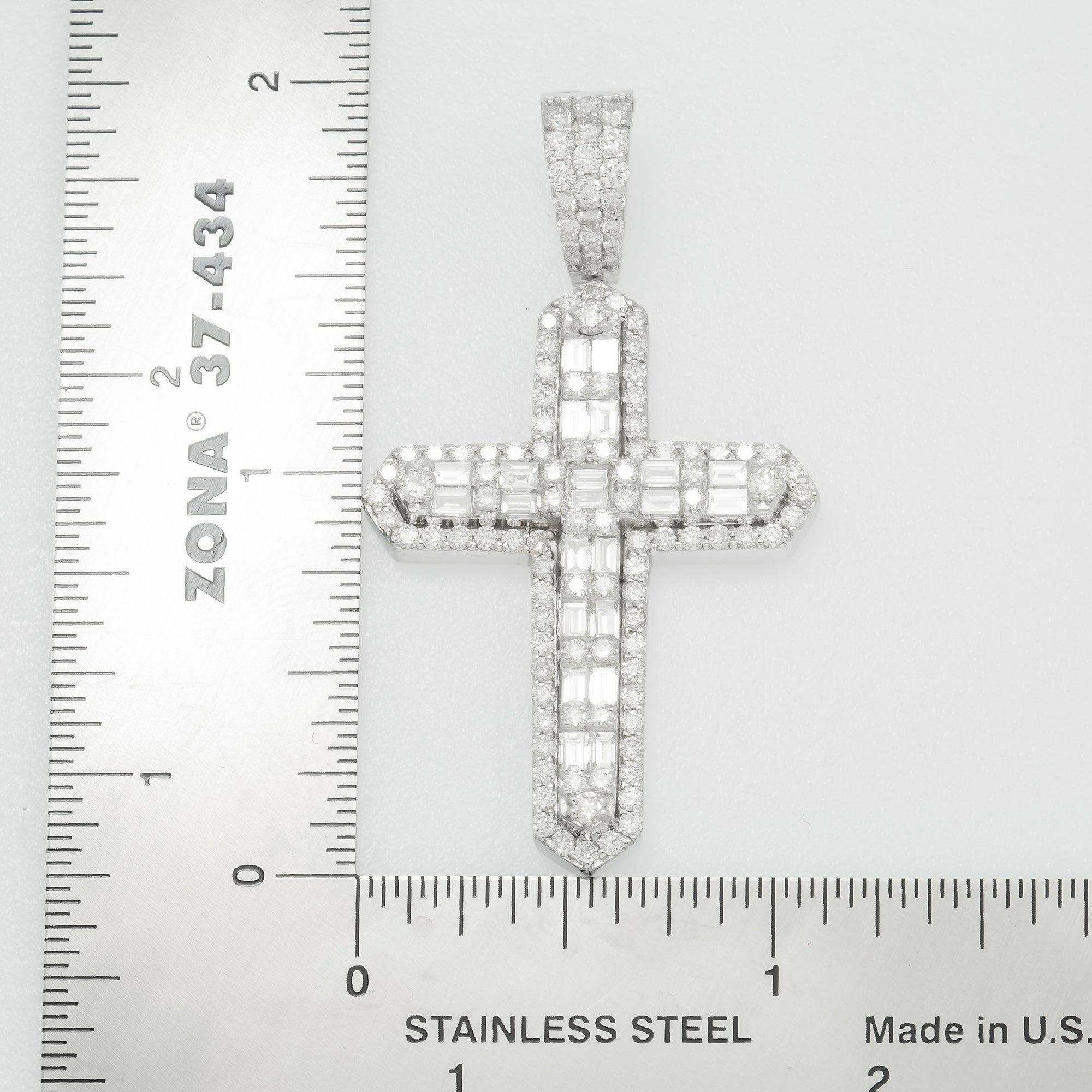 14K GOLD BAGUETTE DIAMOND 3D CROSS PENDANT 3.20 CT