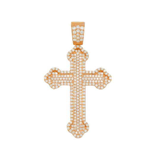 14K GOLD DIAMOND INVERTED DESIGN FLEUR DE LIS CROSS PENDANT 2.00 CT