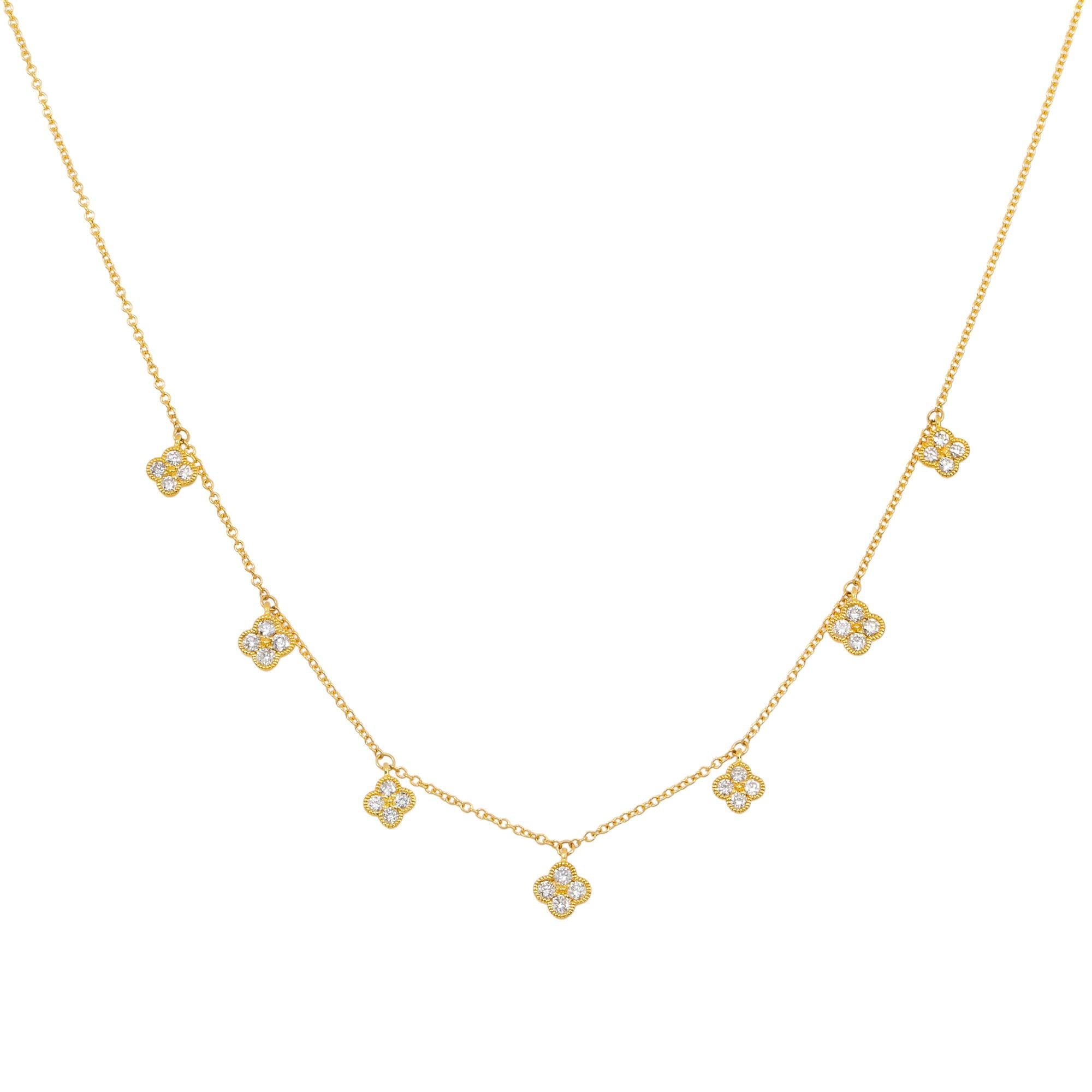 18K GOLD ROUND DIAMOND CLOVER SHAPE NECKLACE 0.50 CT