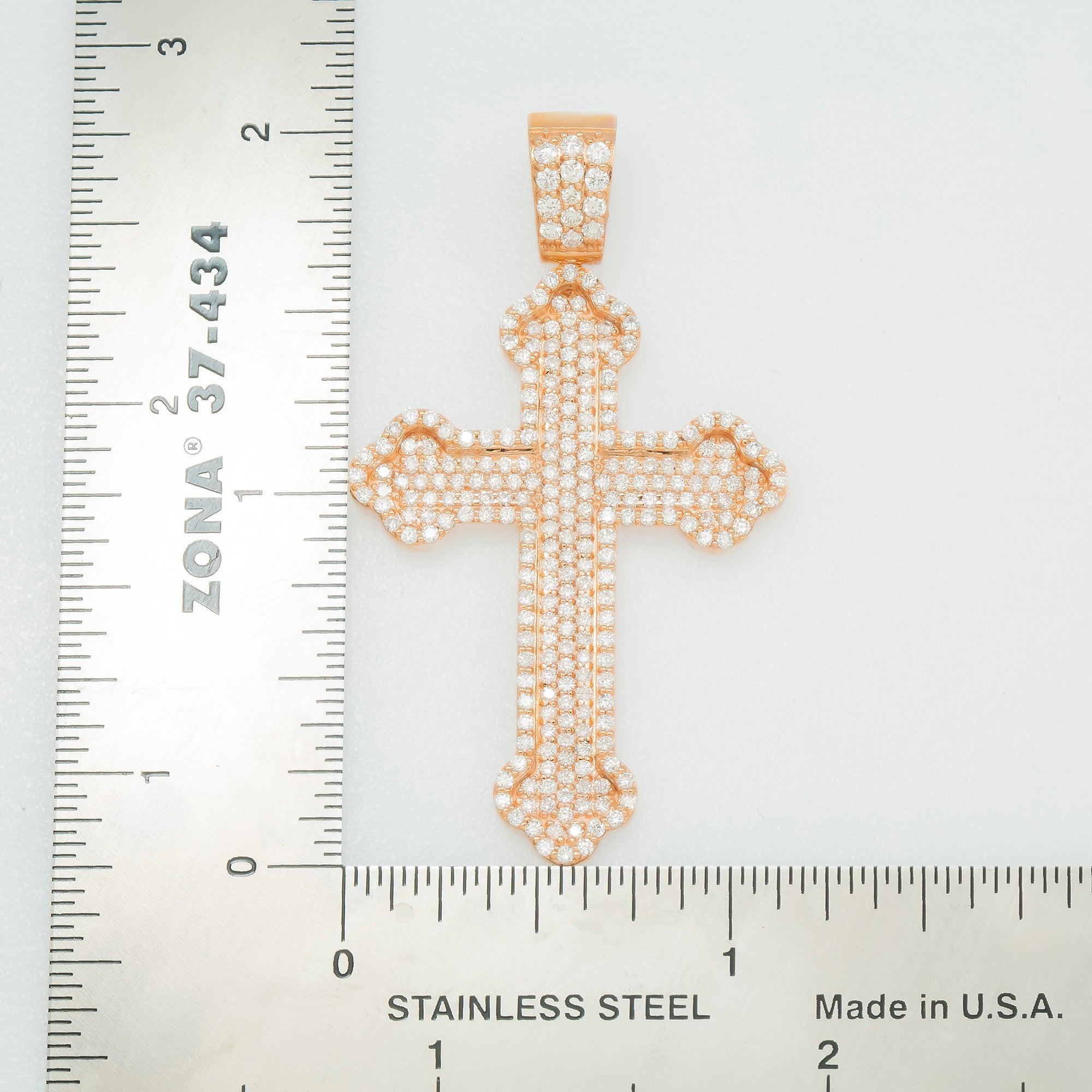 14K GOLD DIAMOND INVERTED DESIGN FLEUR DE LIS CROSS PENDANT 2.00 CT