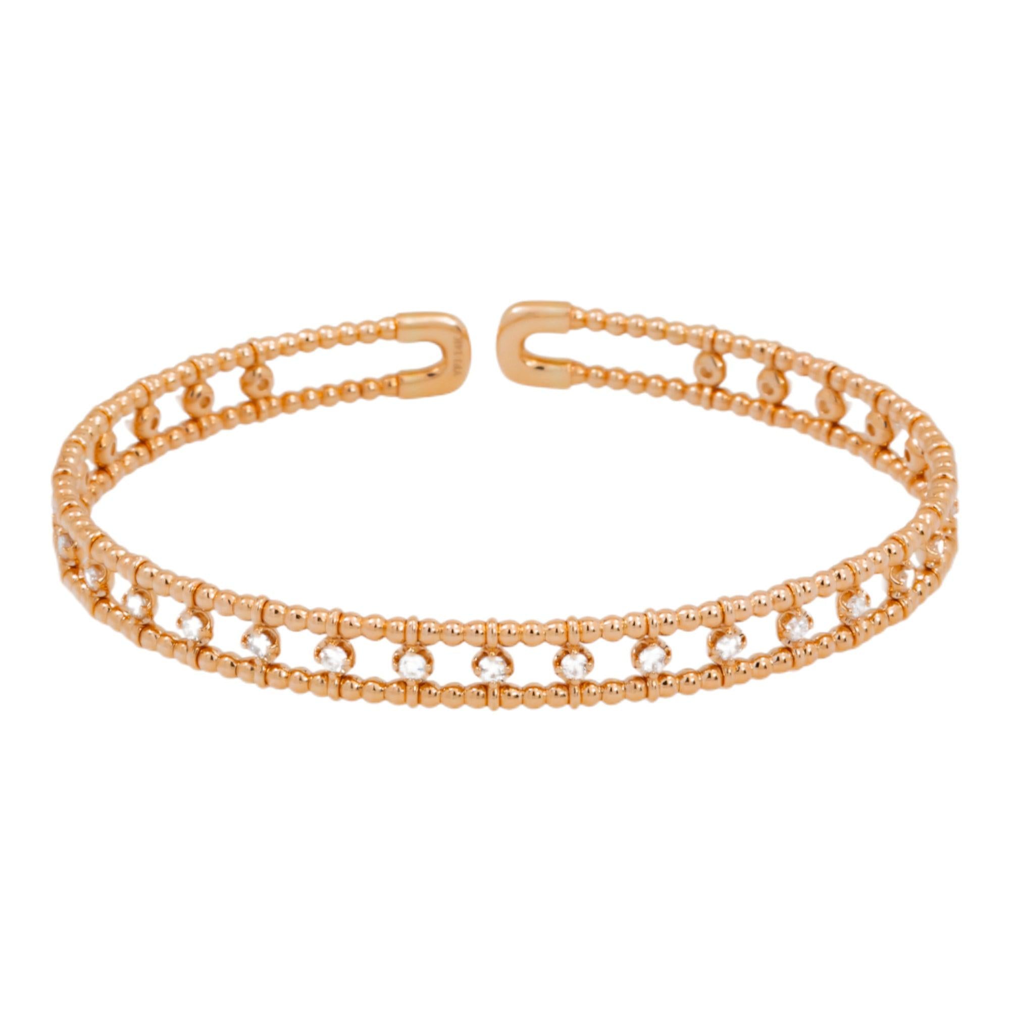 14K GOLD ROUND DIAMONDS THIN OPEN BANGLE BRACELET 0.72 CT