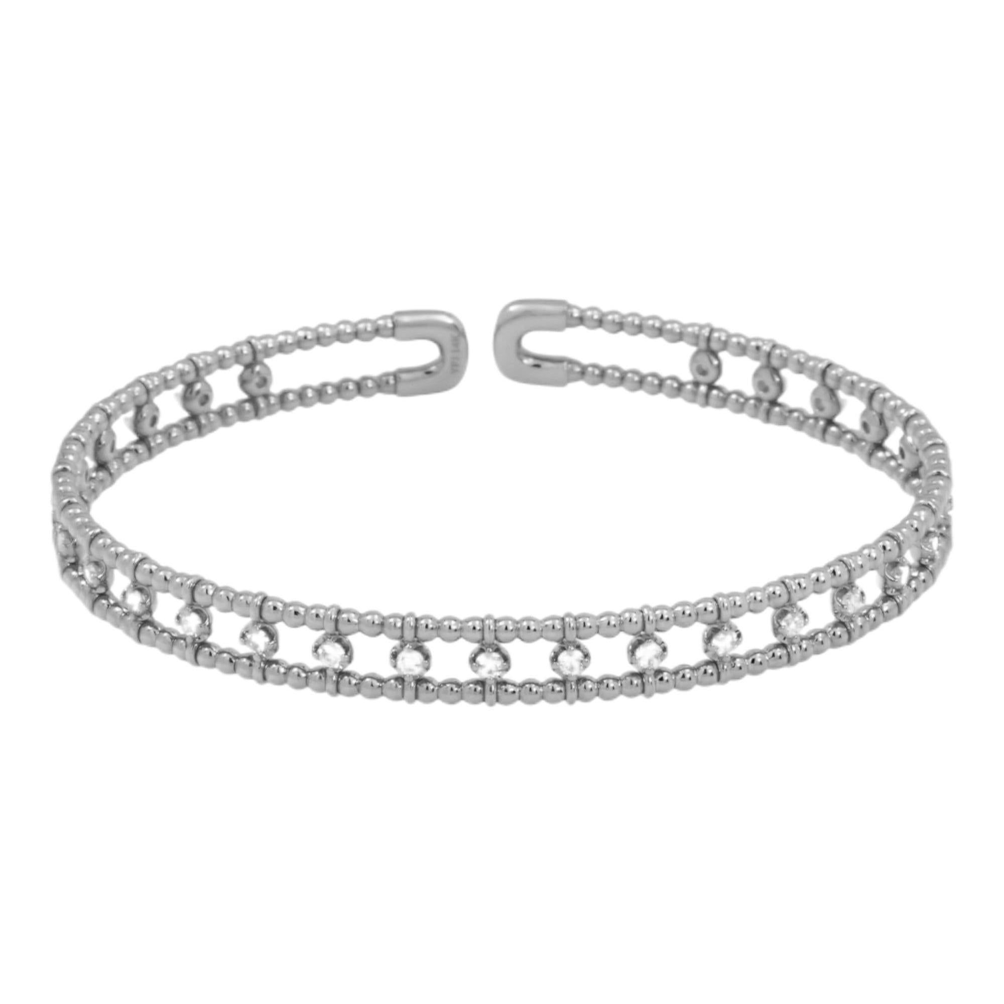 14K GOLD ROUND DIAMONDS THIN OPEN BANGLE BRACELET 0.72 CT