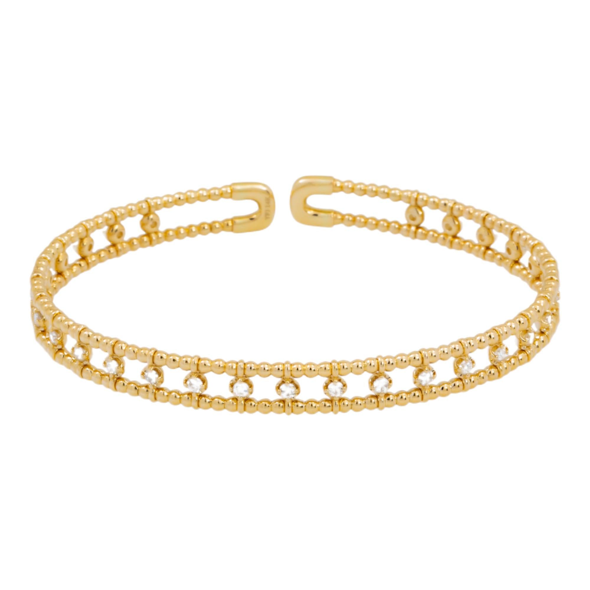 14K GOLD ROUND DIAMONDS THIN OPEN BANGLE BRACELET 0.72 CT