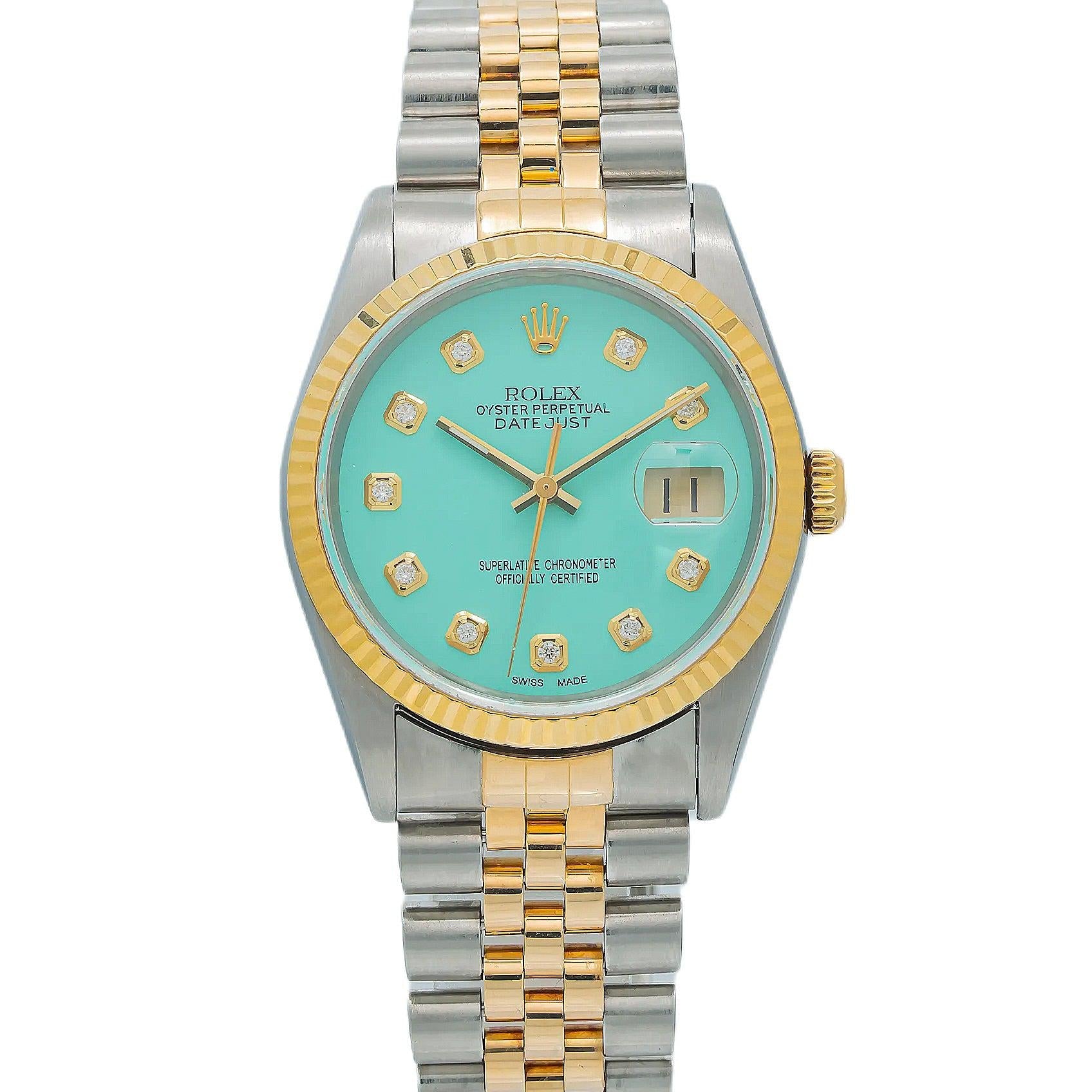 Rolex Datejust 16233 36MM Turquoise Diamond Dial With Two Tone Bracelet