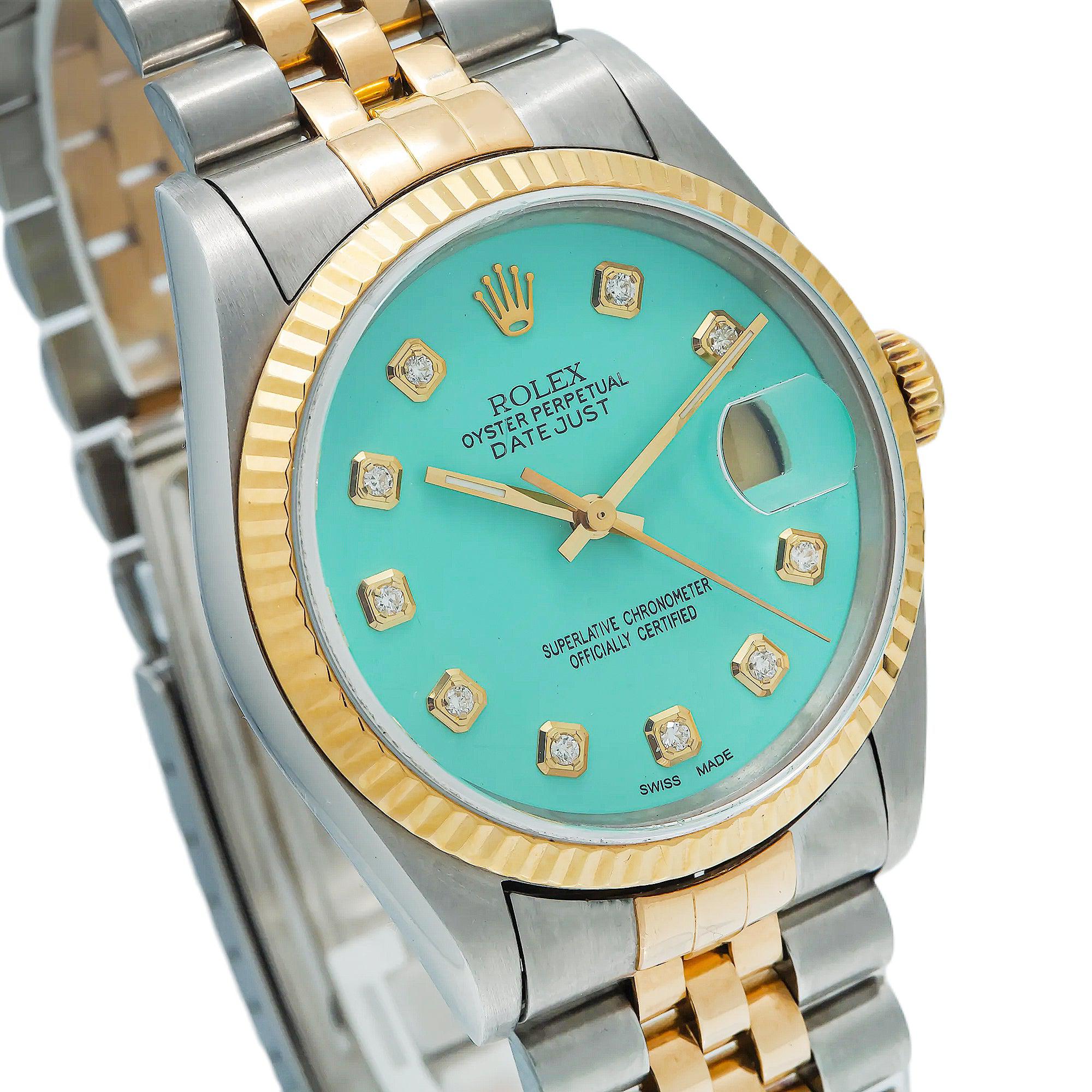 Rolex Datejust 16233 36MM Turquoise Diamond Dial With Two Tone Bracelet