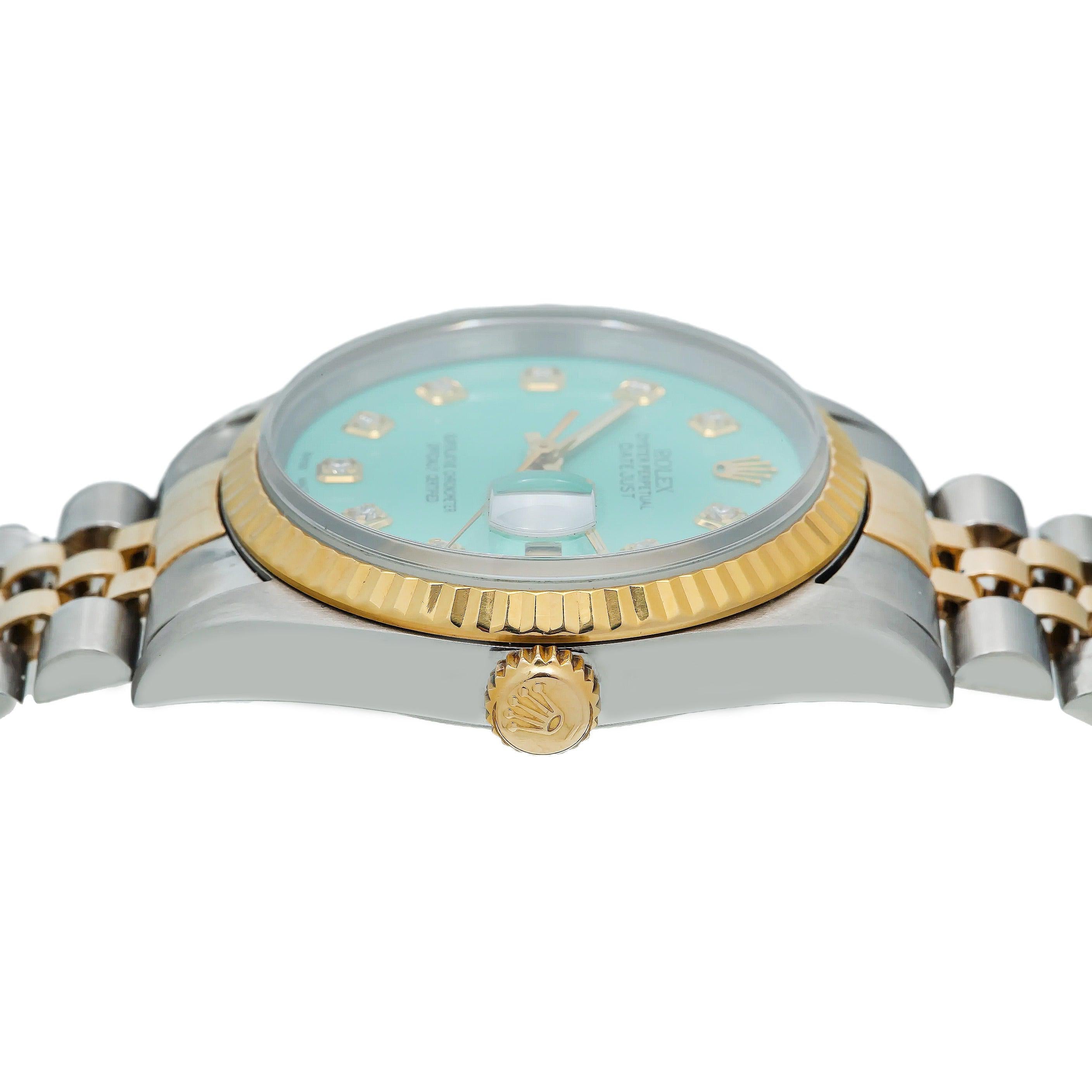 Rolex Datejust 16233 36MM Turquoise Diamond Dial With Two Tone Bracelet