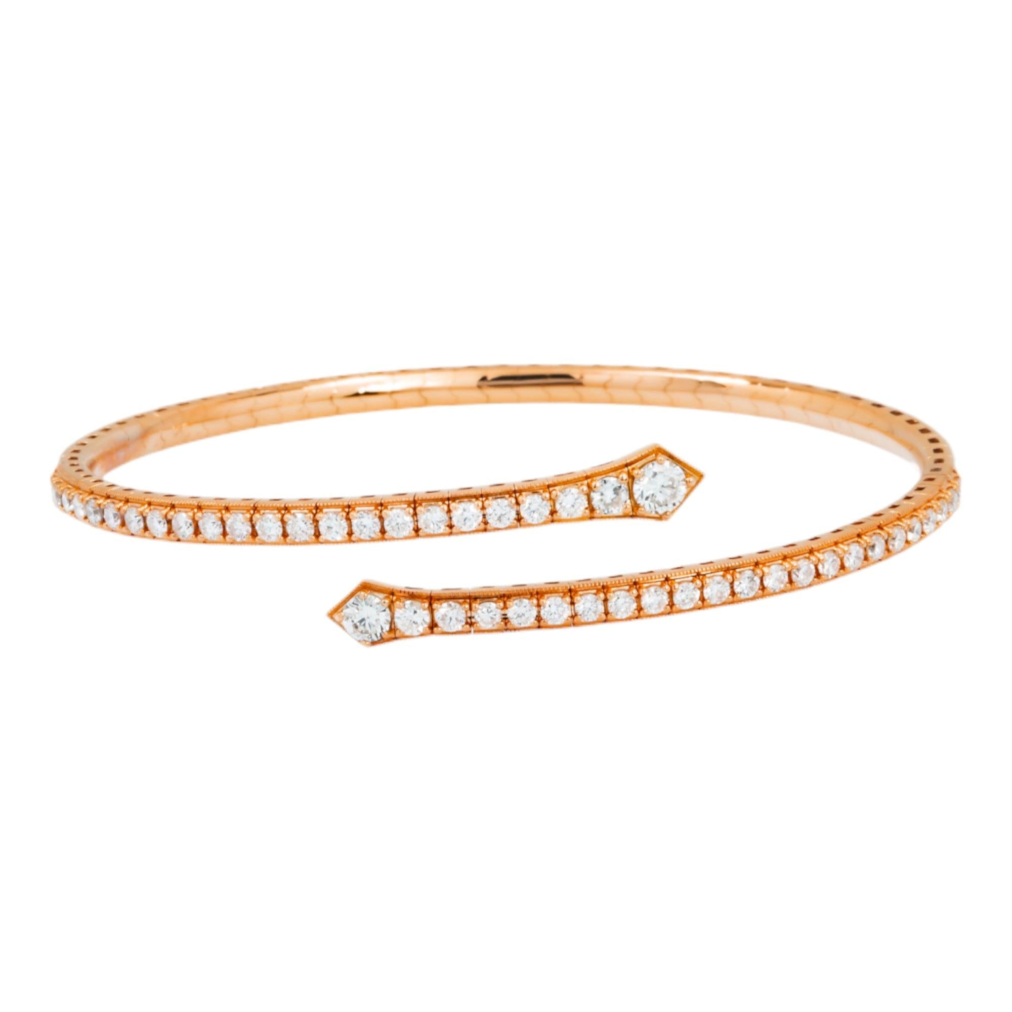 18K GOLD ROUND DIAMONDS THIN OPEN BANGLE BRACELET 1.49 CT