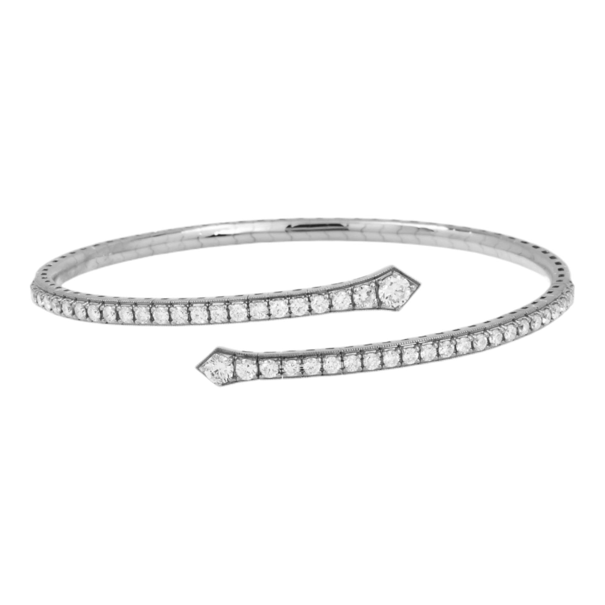 18K GOLD ROUND DIAMONDS THIN OPEN BANGLE BRACELET 1.49 CT