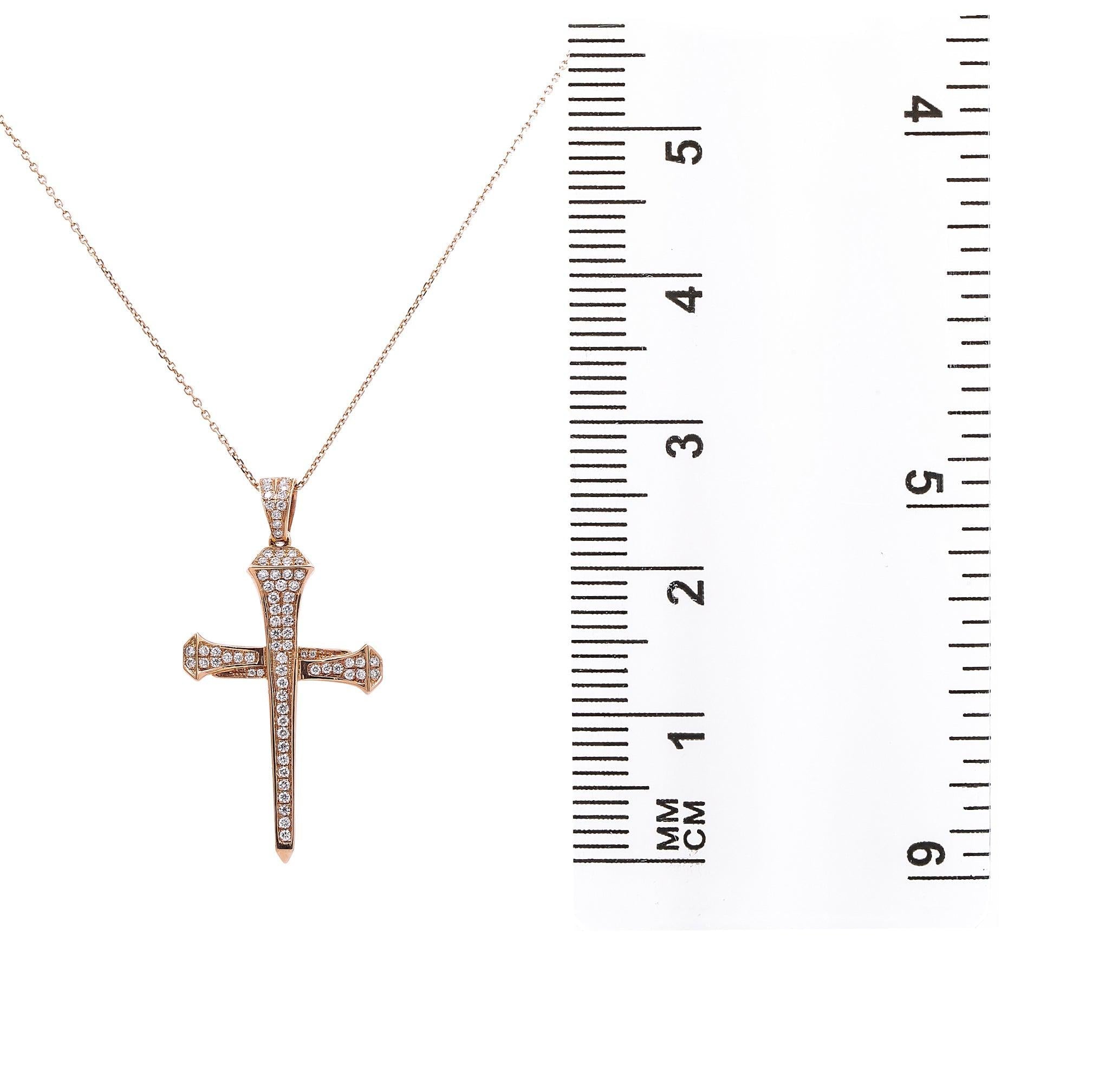 Unisex 14K Rose Gold Cross of Nails Pendant with 0.65 CT Diamonds