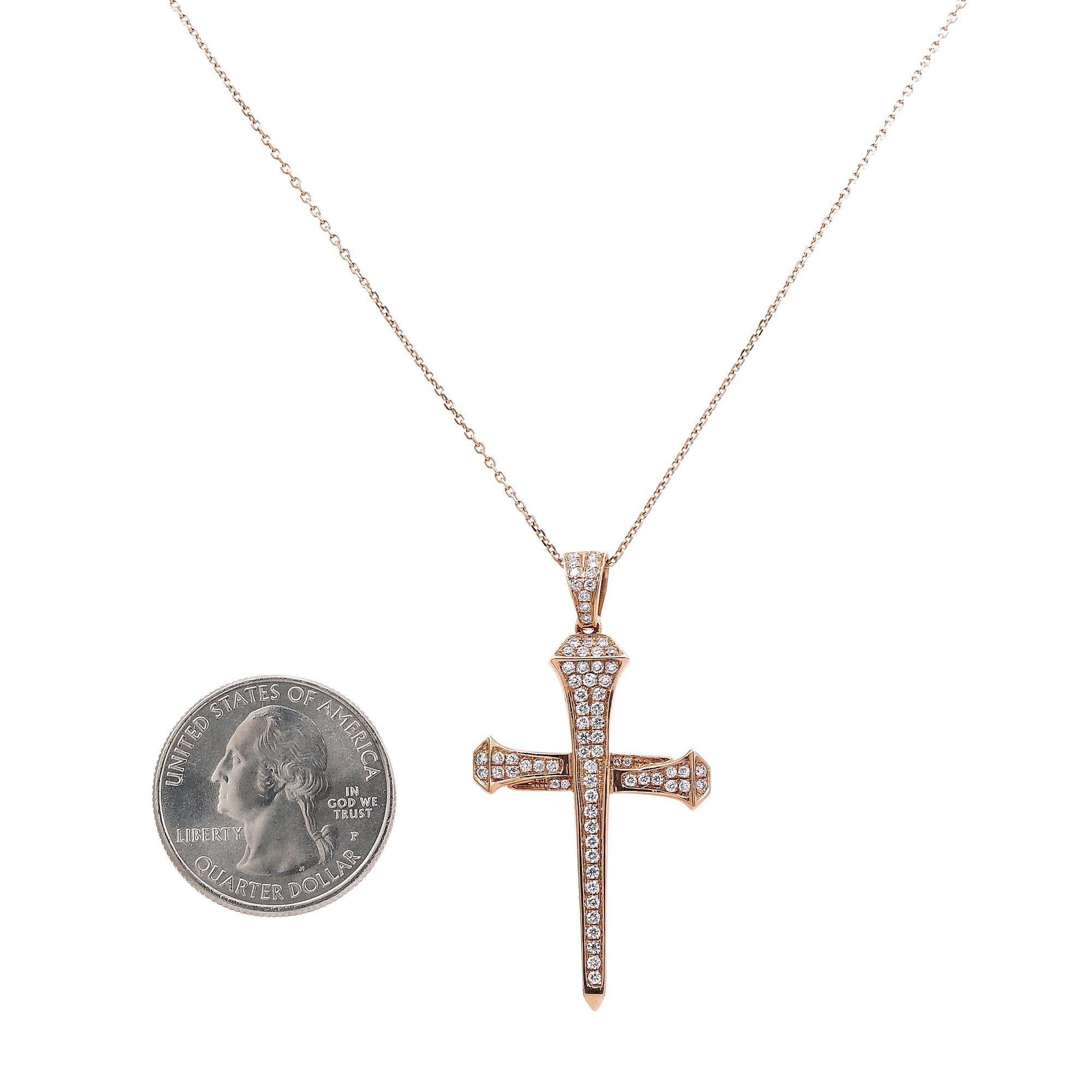 Unisex 14K Rose Gold Cross of Nails Pendant with 0.65 CT Diamonds