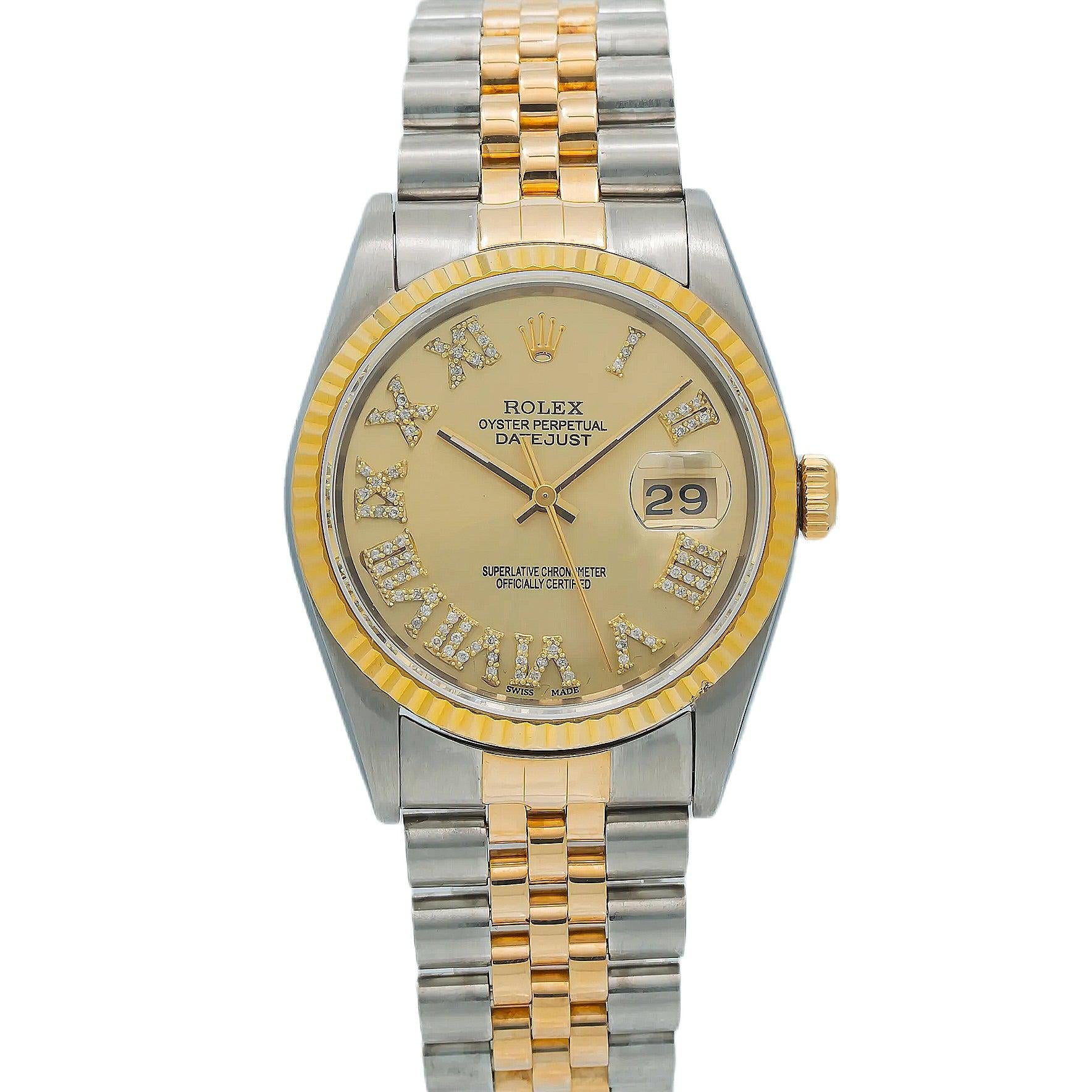 Rolex Datejust 16013 36MM Champagne Diamond Dial With Two Tone Bracelet