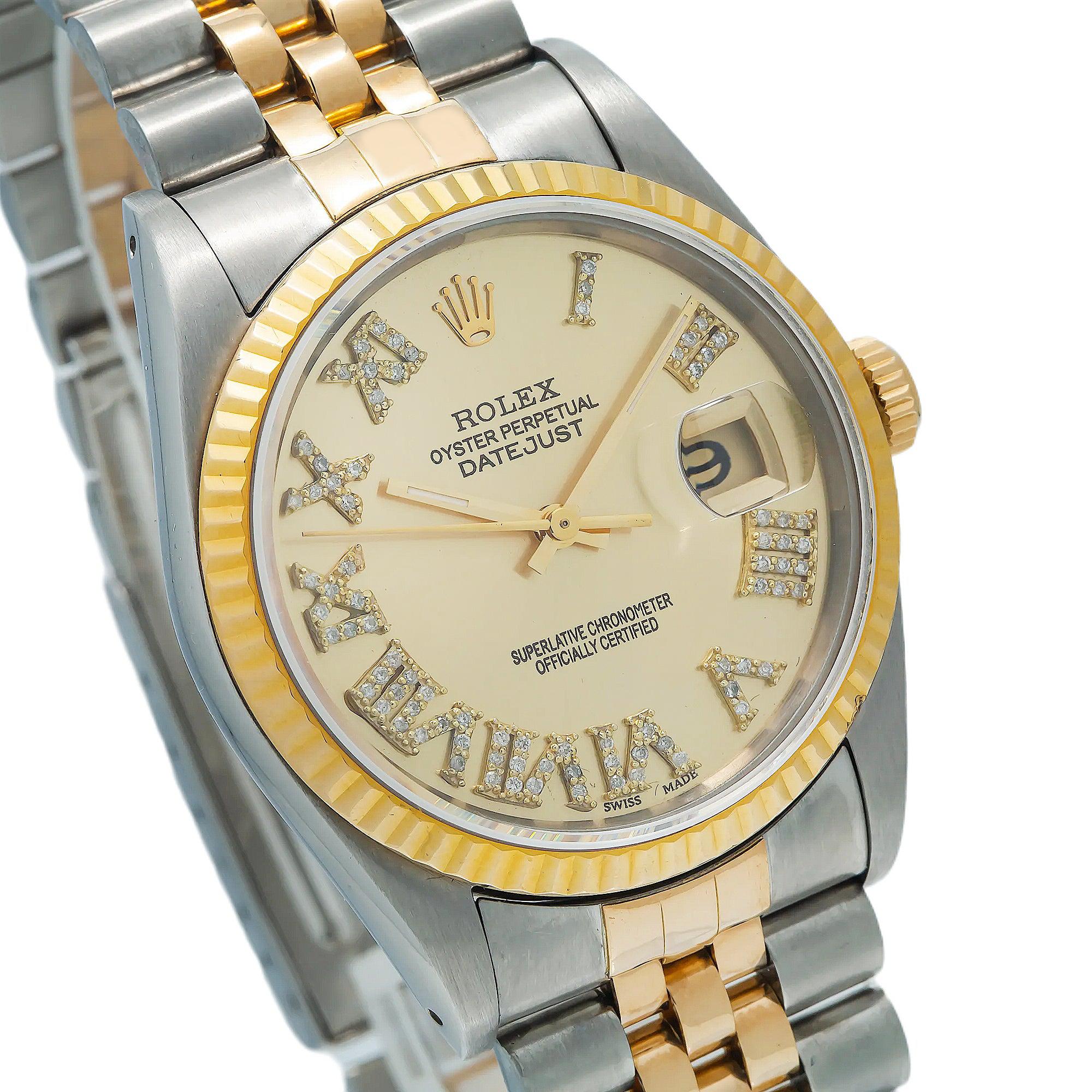 Rolex Datejust 16013 36MM Champagne Diamond Dial With Two Tone Bracelet