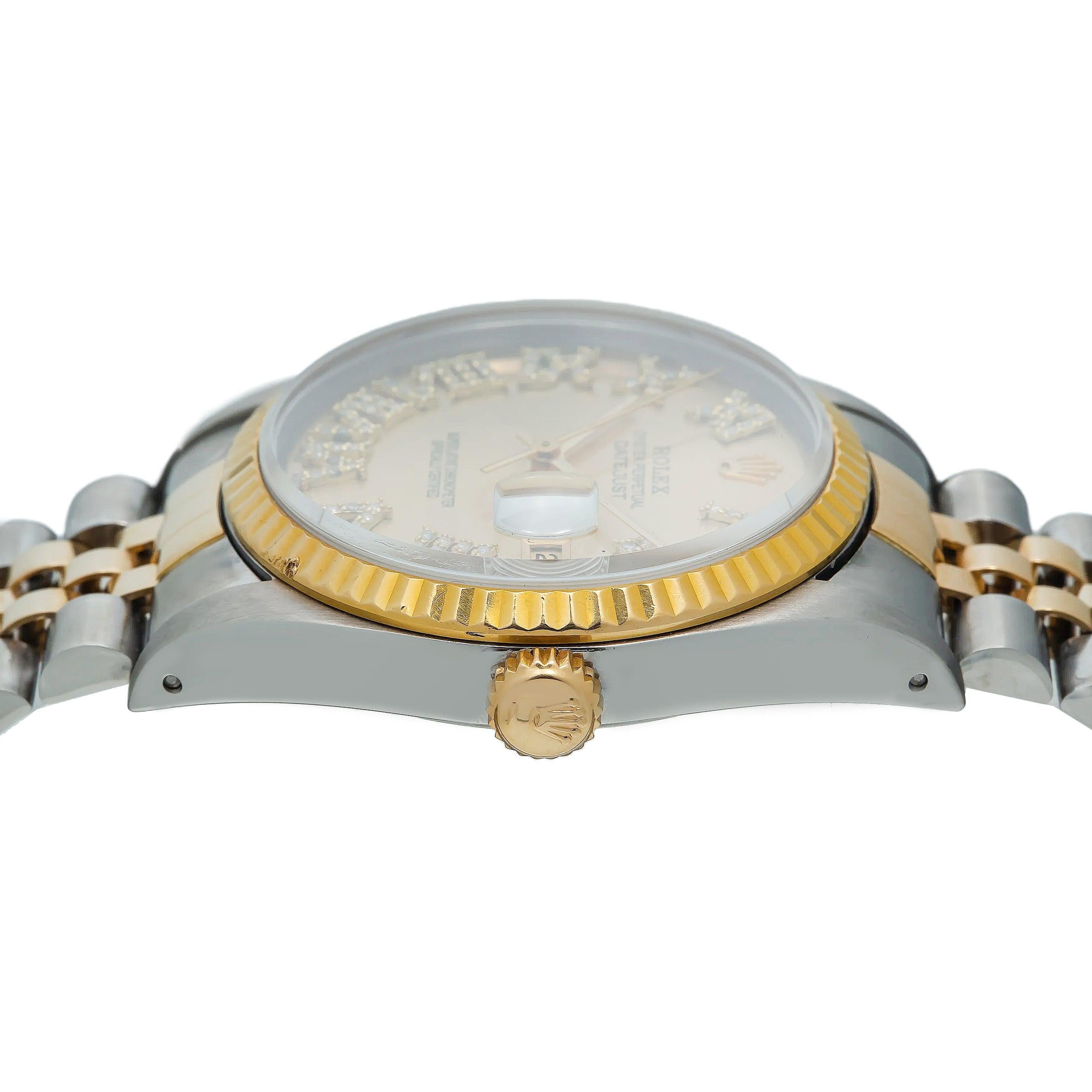 Rolex Datejust 16013 36MM Champagne Diamond Dial With Two Tone Bracelet