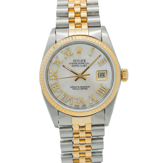 Rolex Datejust 16013 36MM Silver Diamond Dial With Two Tone Bracelet