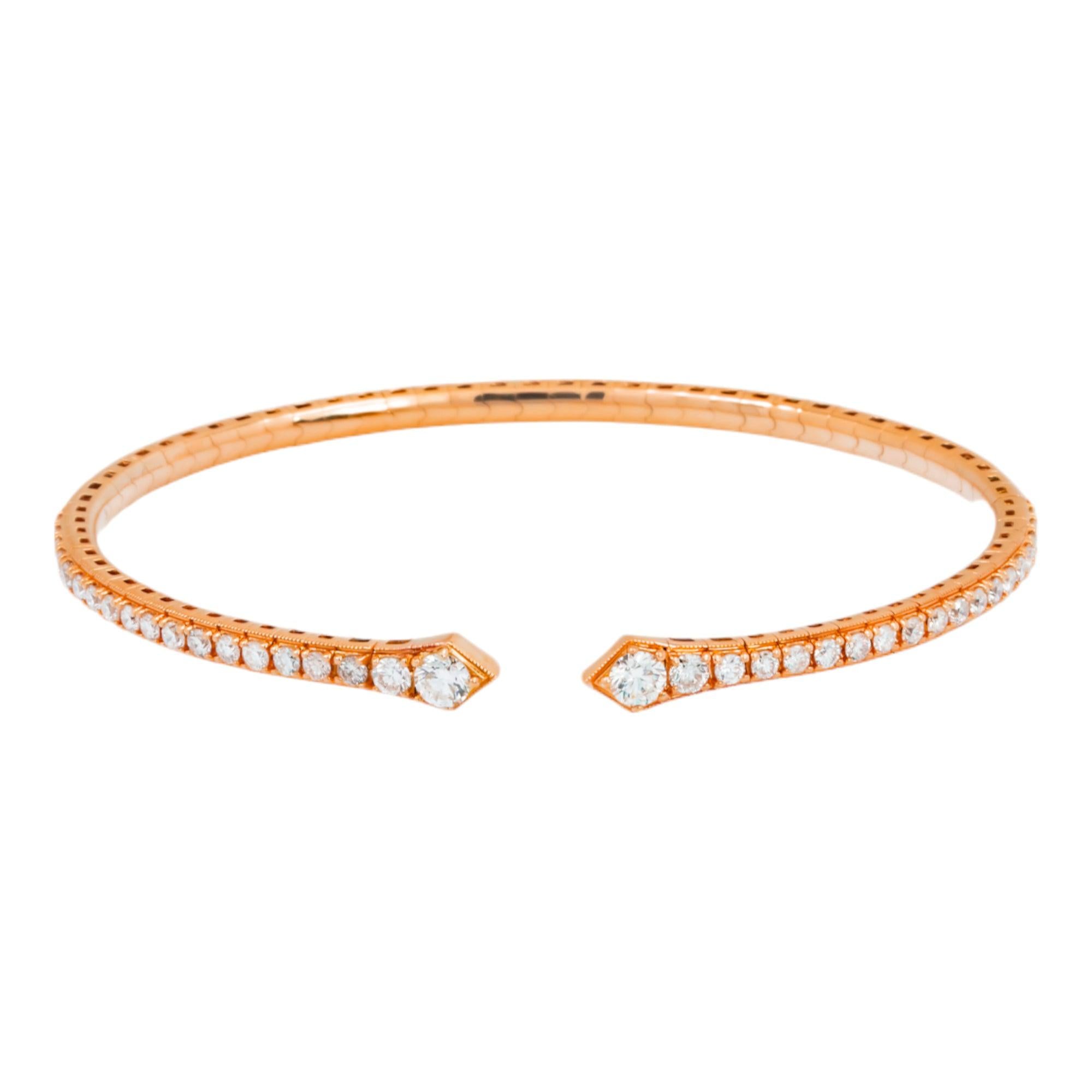 18K GOLD ROUND DIAMONDS THIN BANGLE BRACELET 1.36 CT