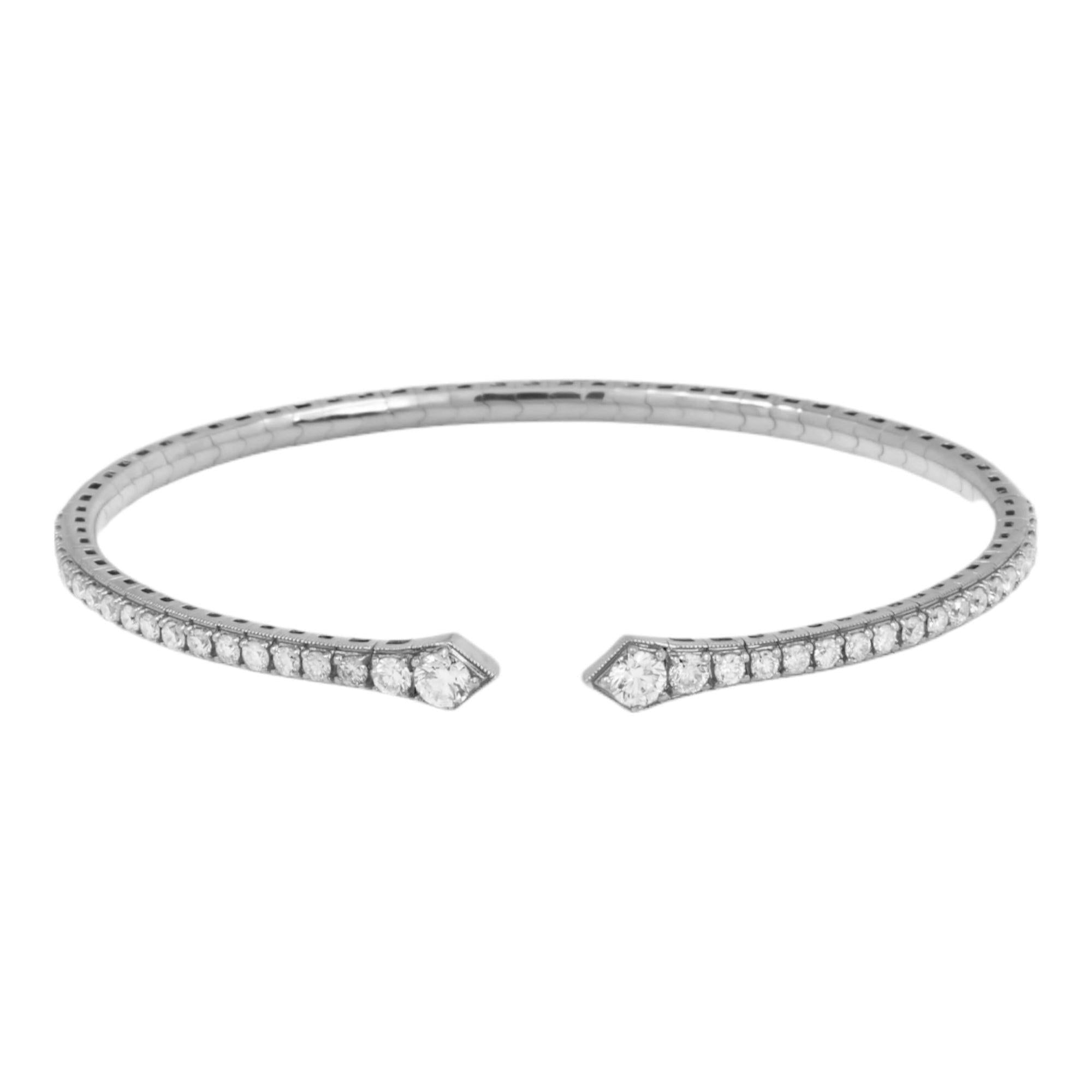 18K GOLD ROUND DIAMONDS THIN BANGLE BRACELET 1.36 CT