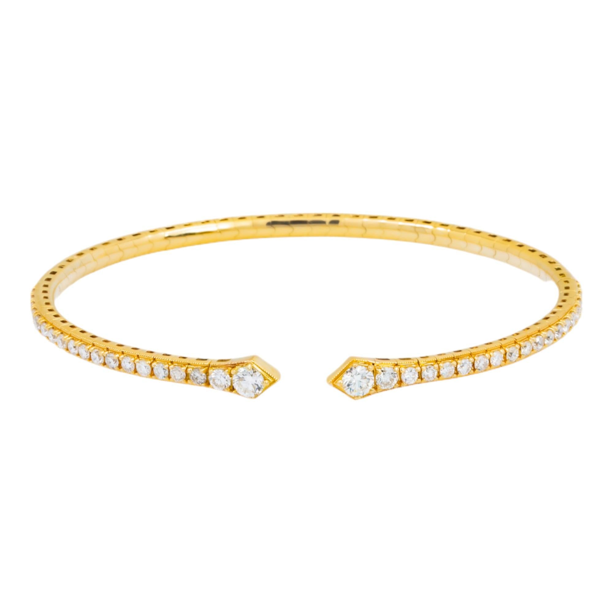 18K GOLD ROUND DIAMONDS THIN BANGLE BRACELET 1.36 CT
