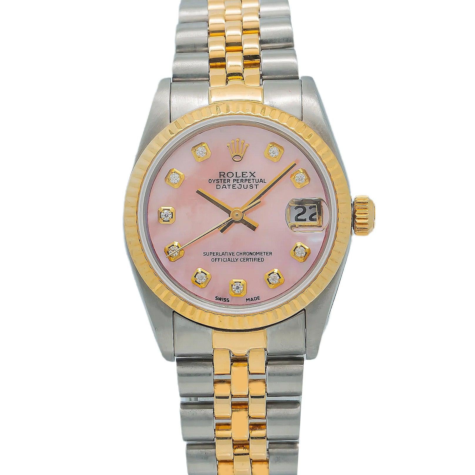 Rolex Datejust 68273 31MM Pink Mother Of Pearl Diamond Dial With Two Tone Bracelet