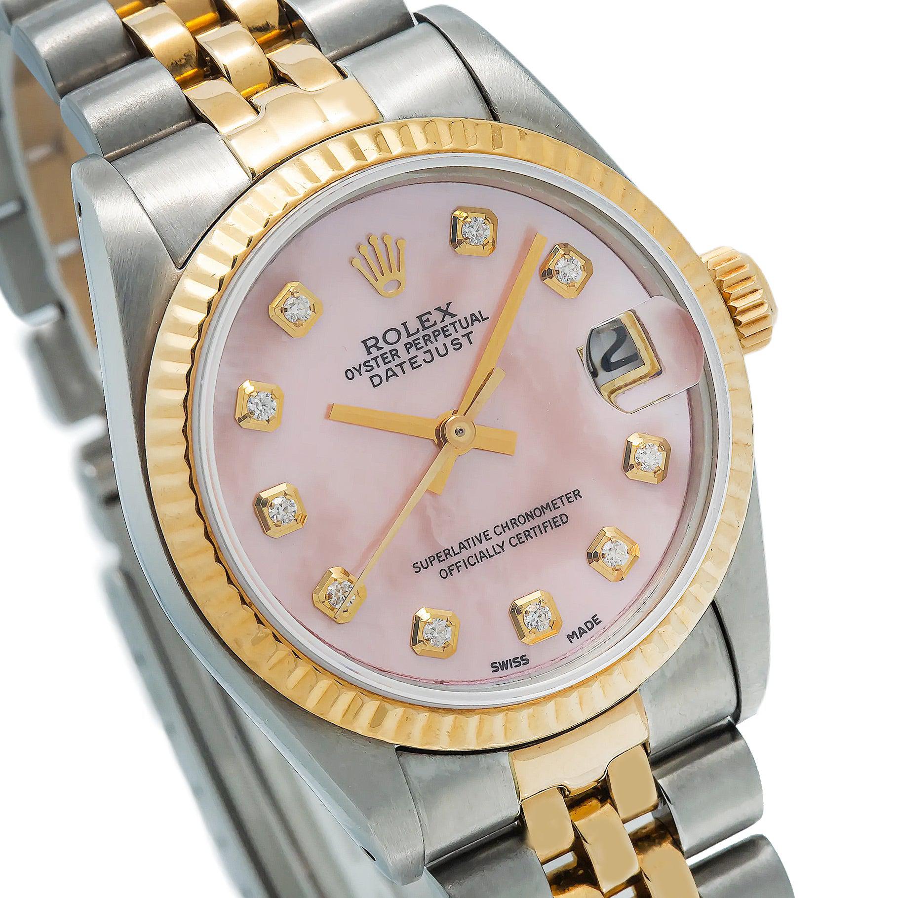 Rolex Datejust 68273 31MM Pink Mother Of Pearl Diamond Dial With Two Tone Bracelet