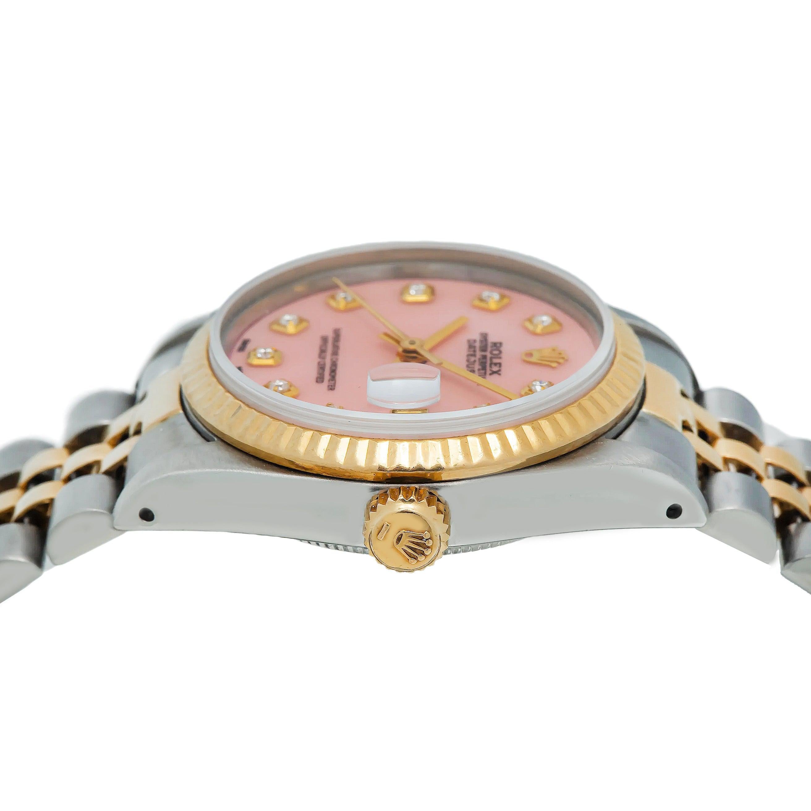 Rolex Datejust 68273 31MM Pink Mother Of Pearl Diamond Dial With Two Tone Bracelet