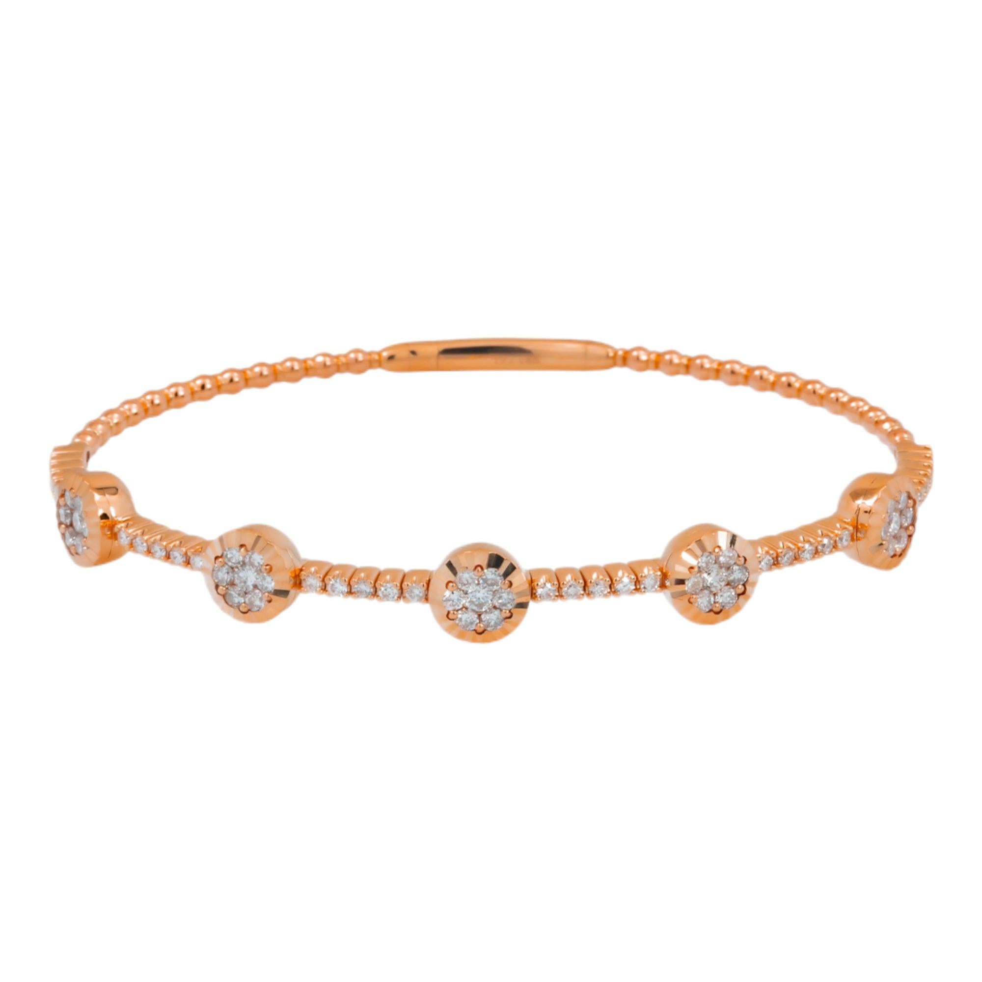 18K GOLD ROUND DIAMONDS THIN BANGLE BRACELET 1.15 CT