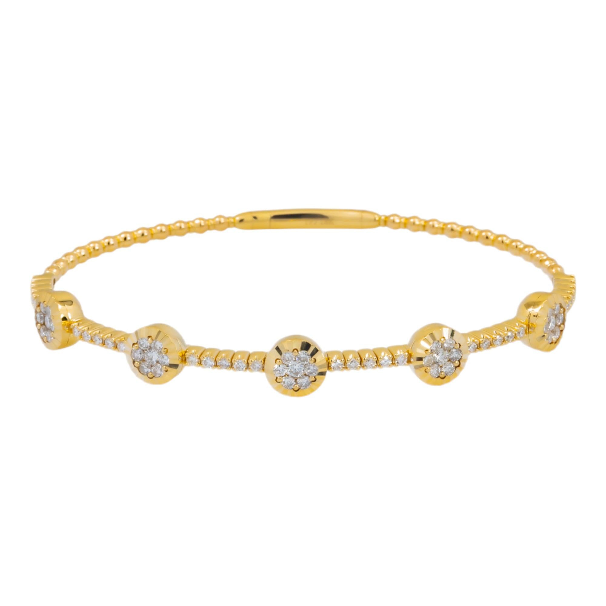 18K GOLD ROUND DIAMONDS THIN BANGLE BRACELET 1.15 CT