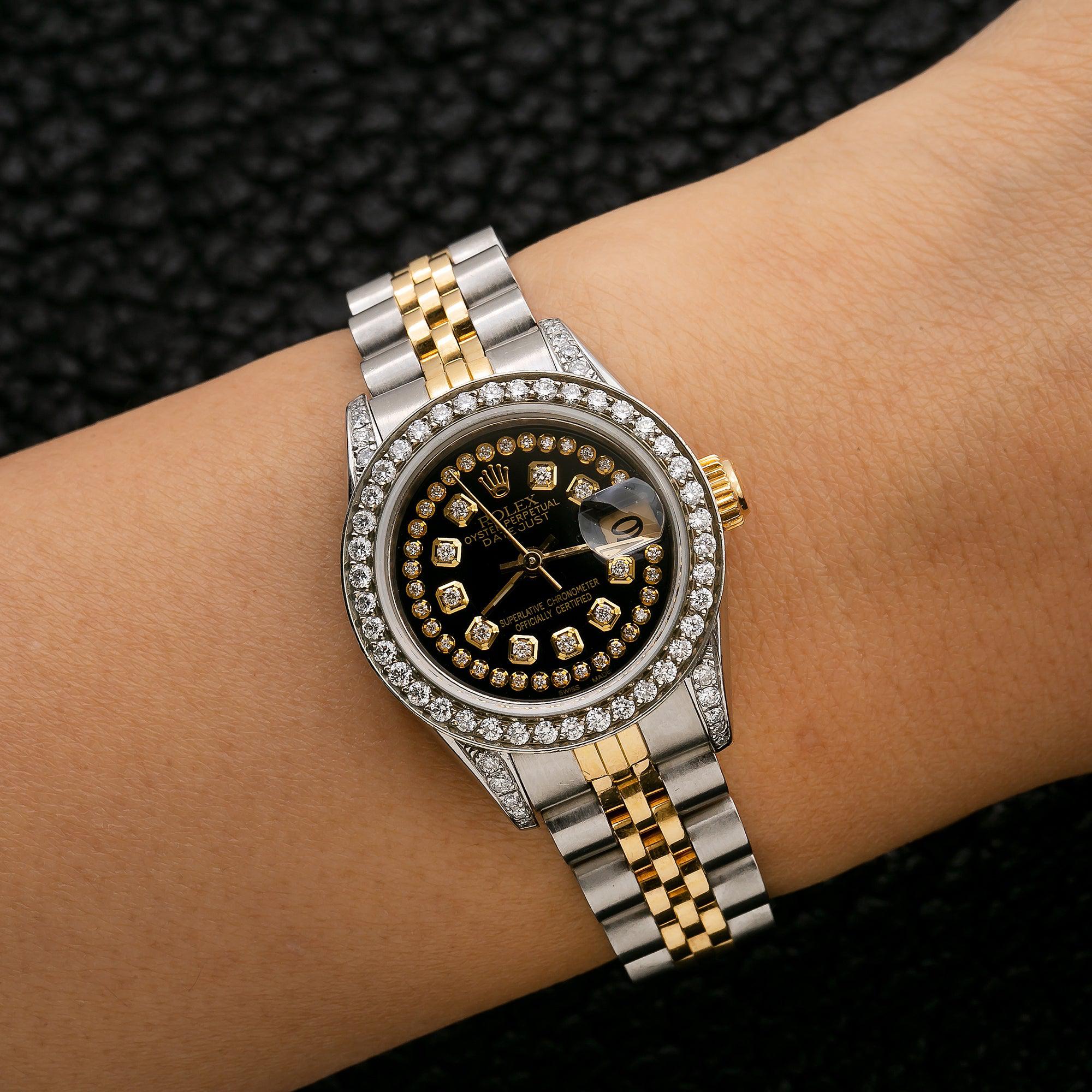 Rolex Lady-Datejust 69173 26MM Black Diamond Dial With 1.2 CT Diamonds