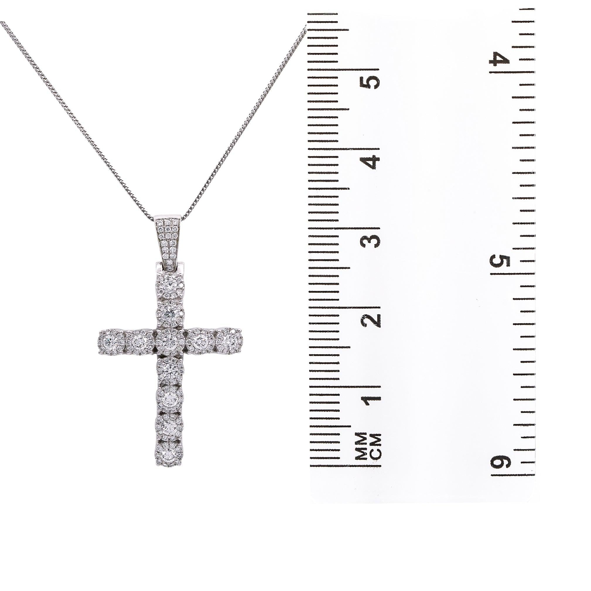 Unisex 14K White Gold Cross Pendant with 2.20 CT Diamonds