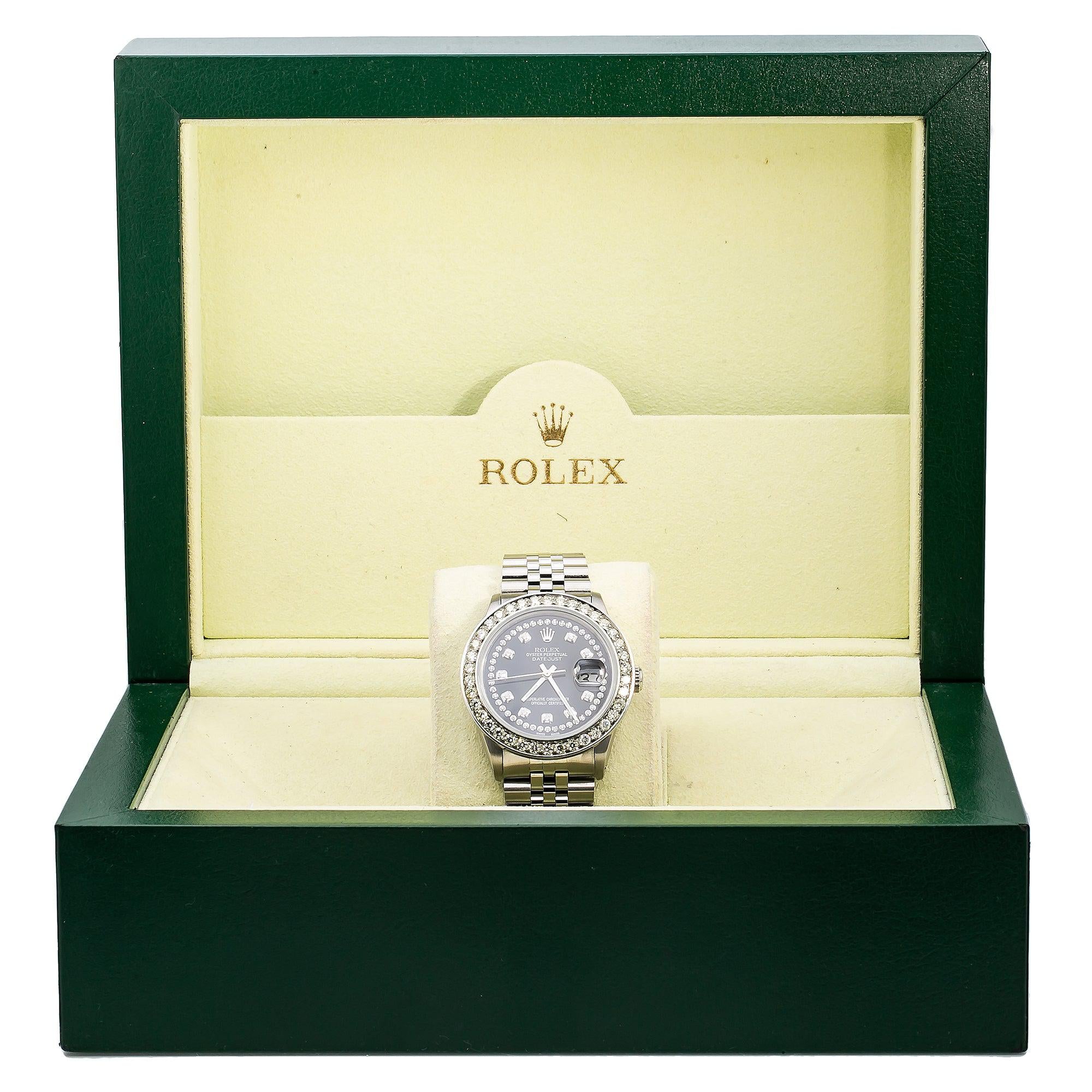 Rolex Datejust 16030 36MM Black Diamond Dial With 1.50 CT Diamonds