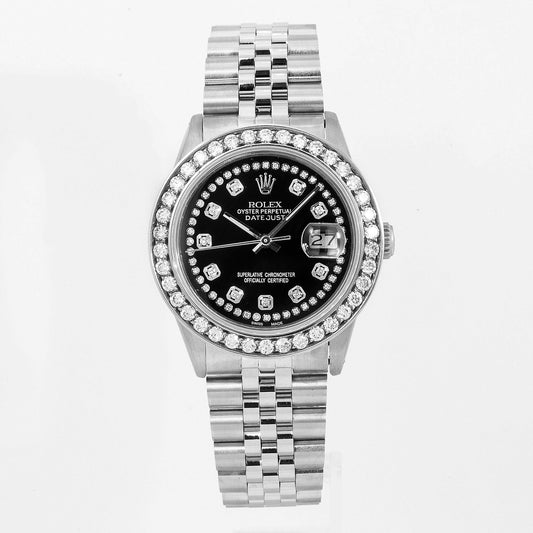 Rolex Datejust 16030 36MM Black Diamond Dial With 1.50 CT Diamonds