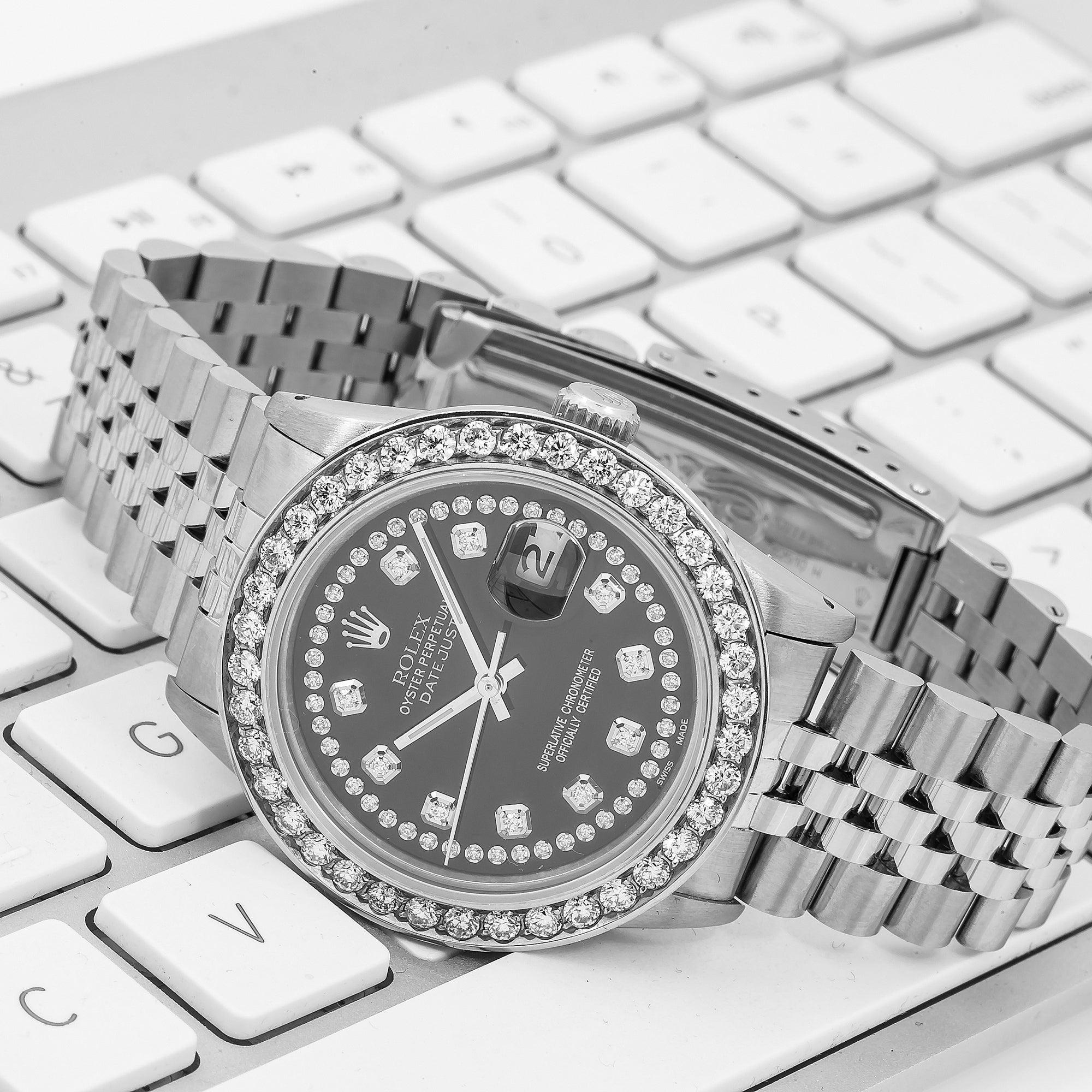 Rolex Datejust 16030 36MM Black Diamond Dial With 1.50 CT Diamonds