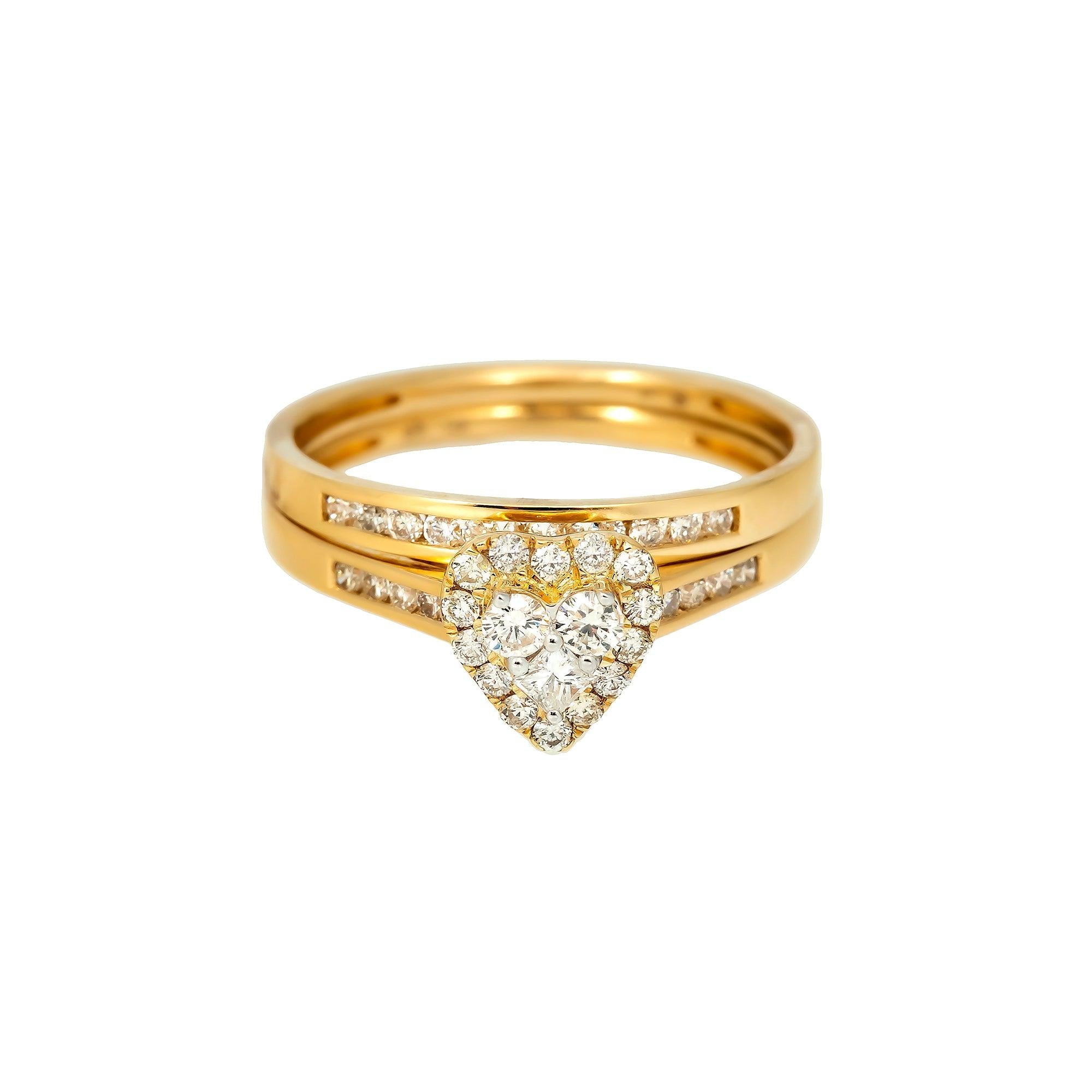 14K GOLD DIAMOND HEART CLUSTER BRIDAL SET 0.50 CTW