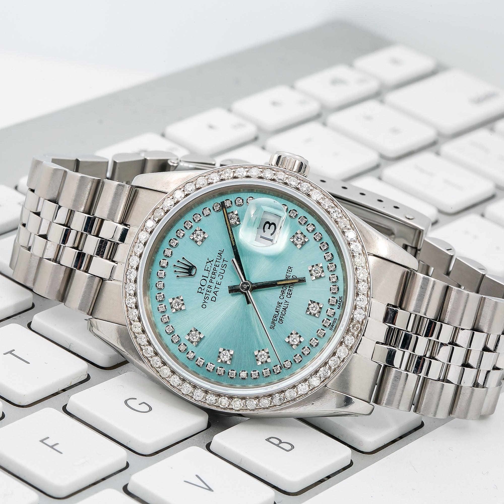 Rolex Datejust 16014 36MM Turquoise Diamond Dial With 1.20 CT Diamonds
