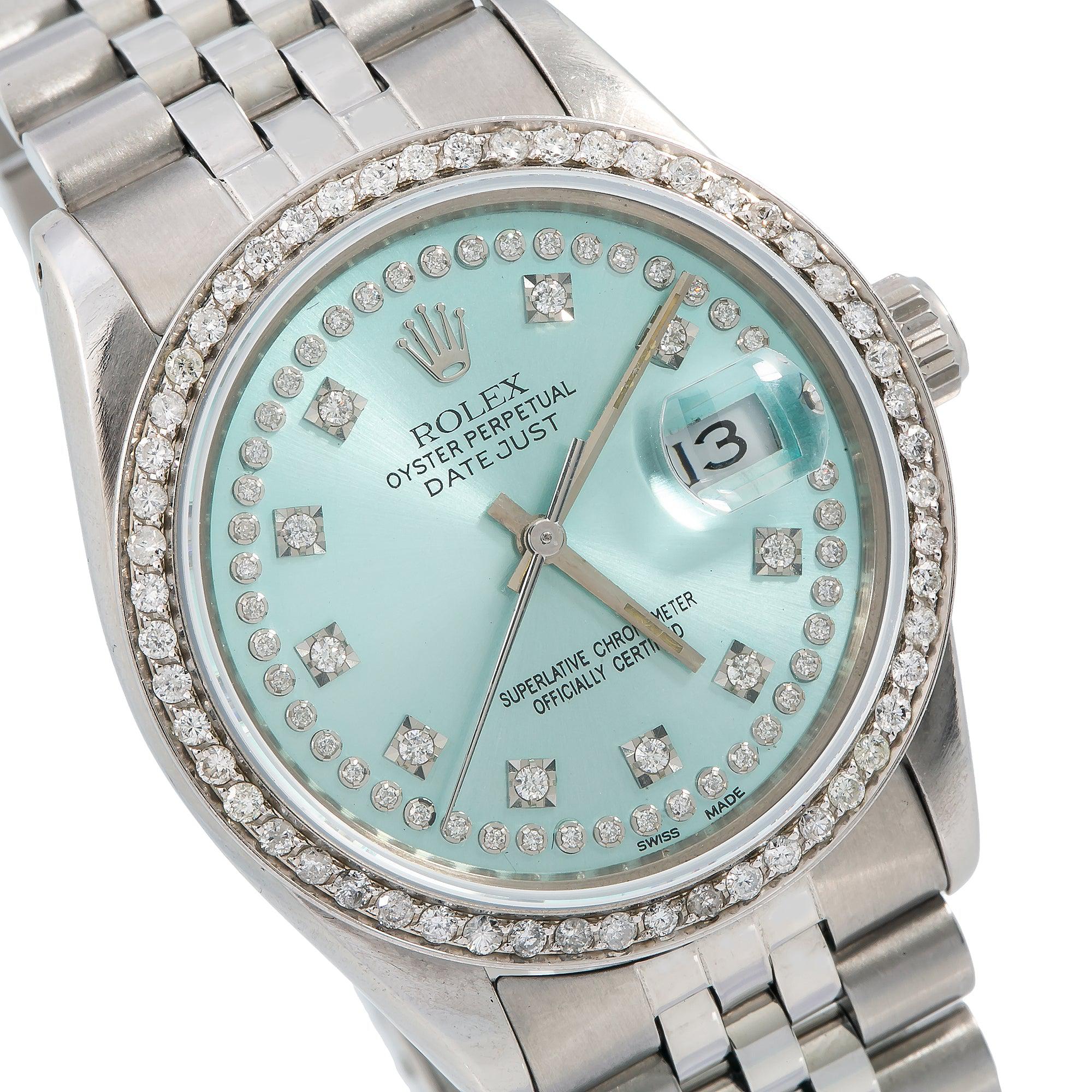 Rolex Datejust 16014 36MM Turquoise Diamond Dial With 1.20 CT Diamonds