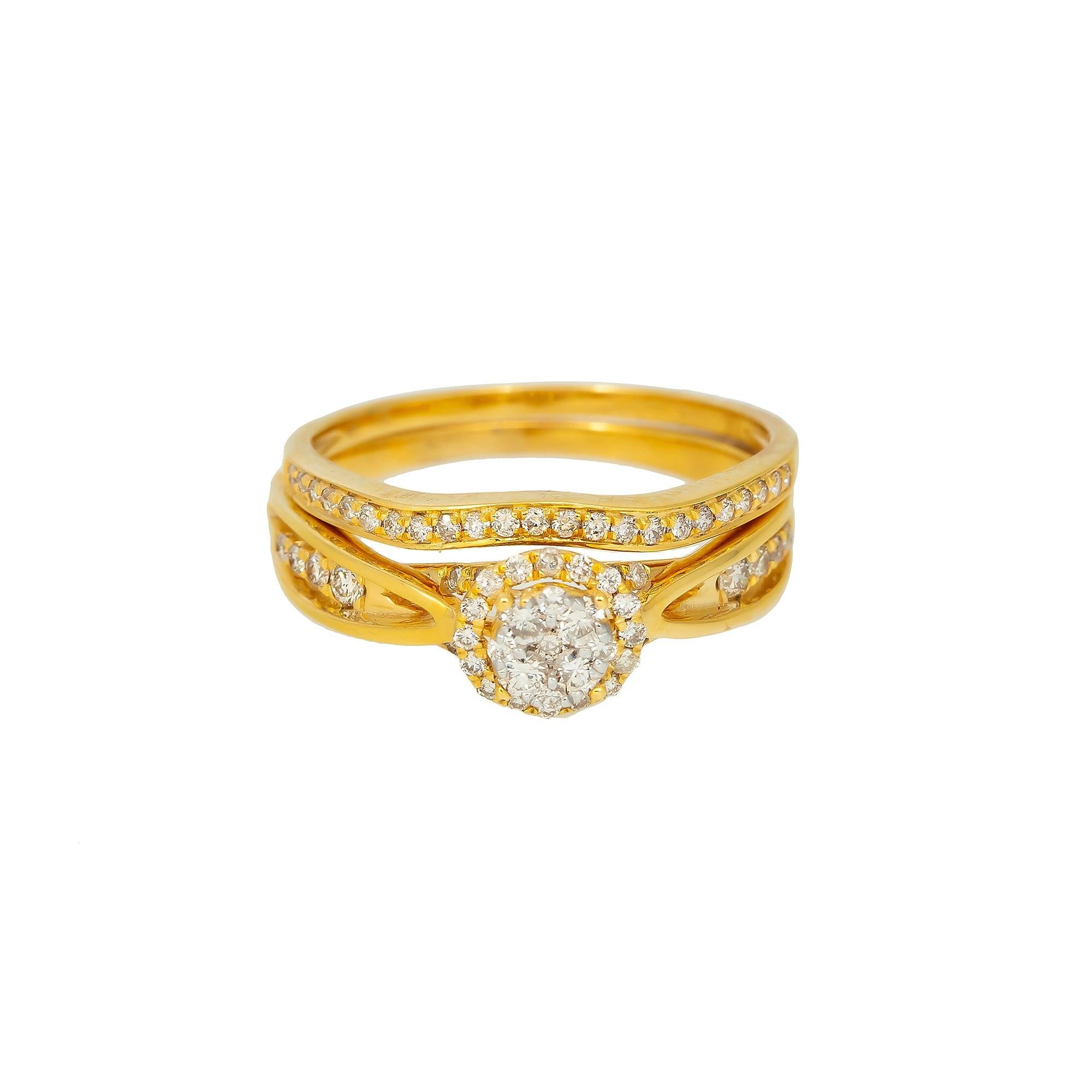 14K GOLD ROUND CLUSTER DIAMOND BRIDAL SET WITH HALO 0.50 CTW