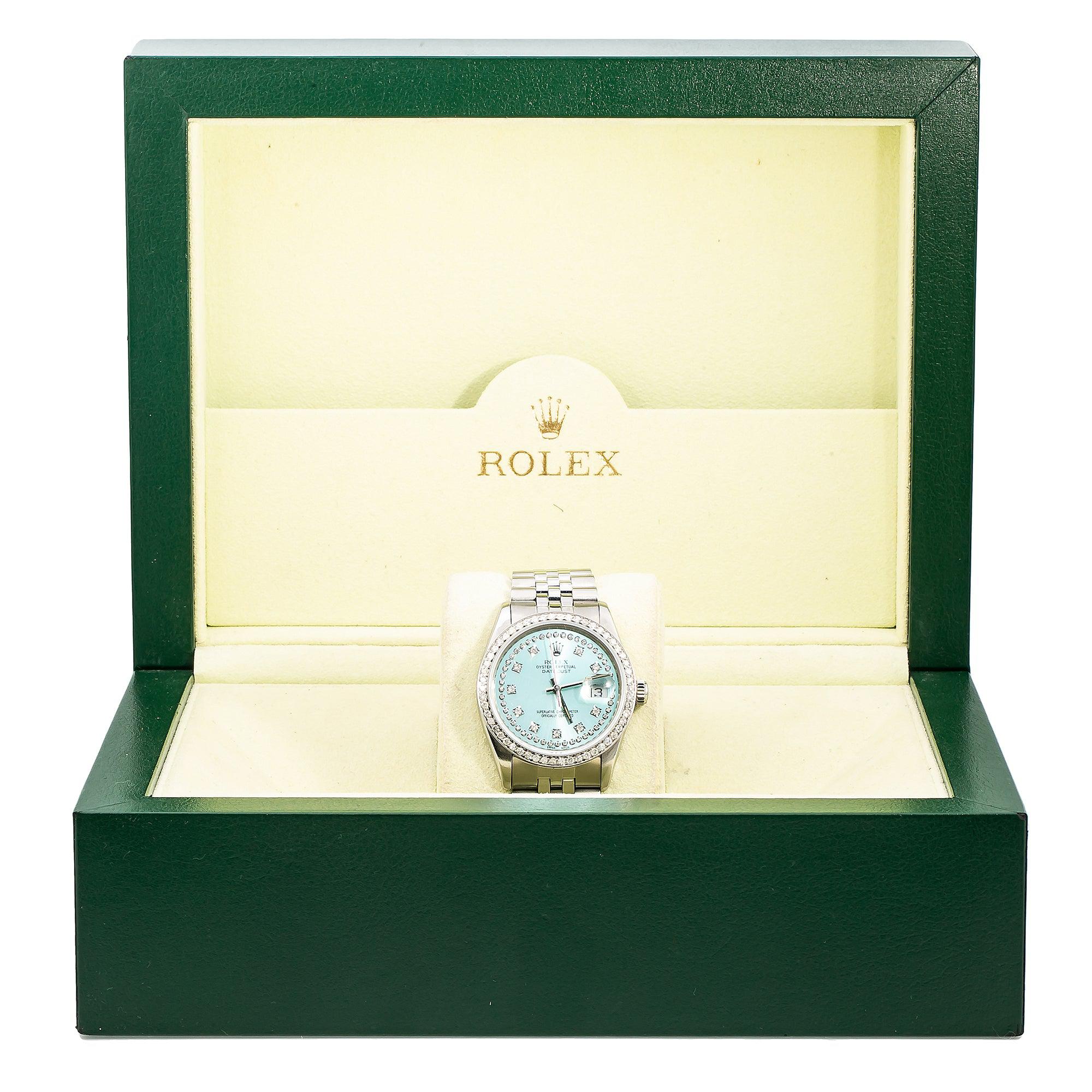Rolex Datejust 16014 36MM Turquoise Diamond Dial With 1.20 CT Diamonds