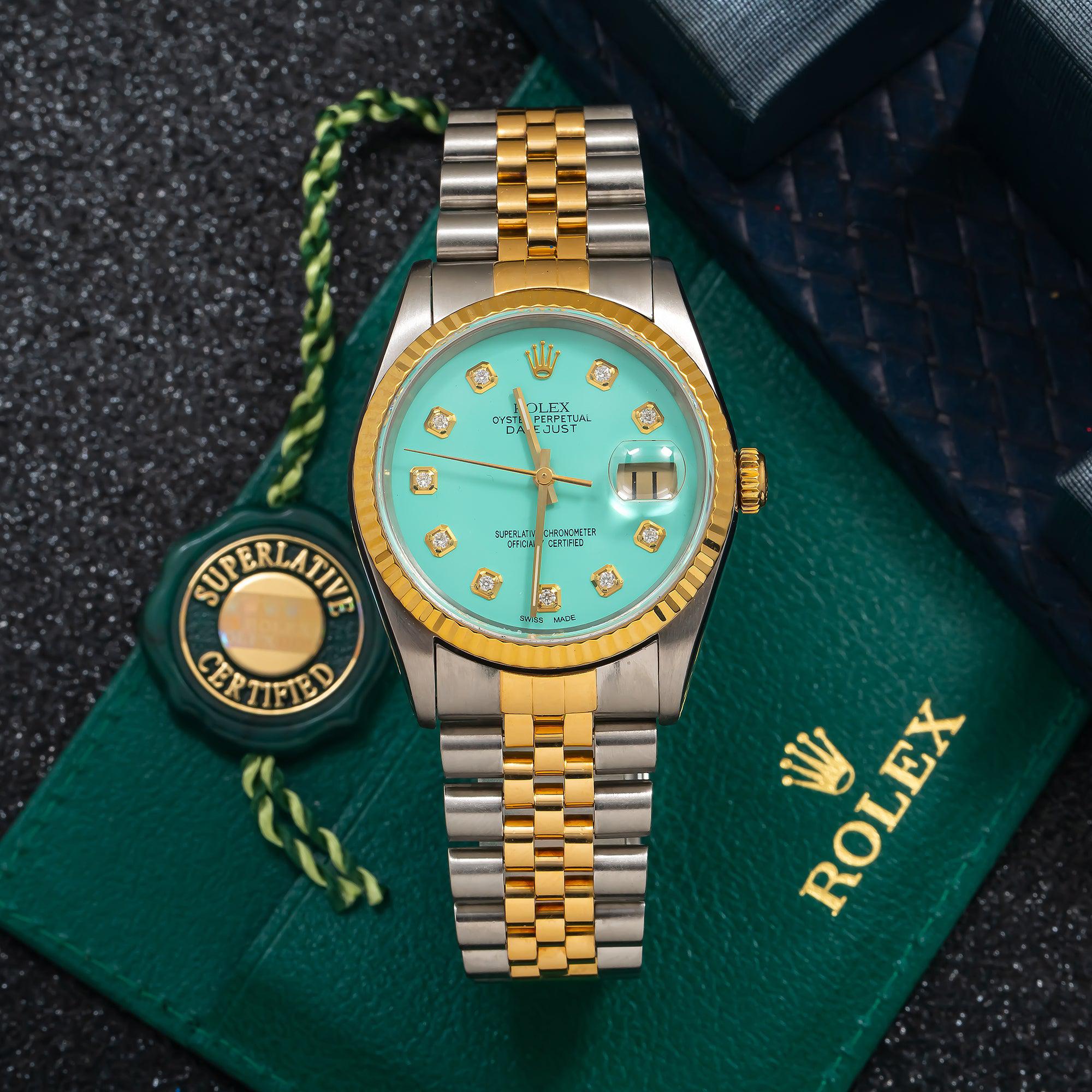 Rolex Datejust 16233 36MM Turquoise Diamond Dial With Two Tone Bracelet