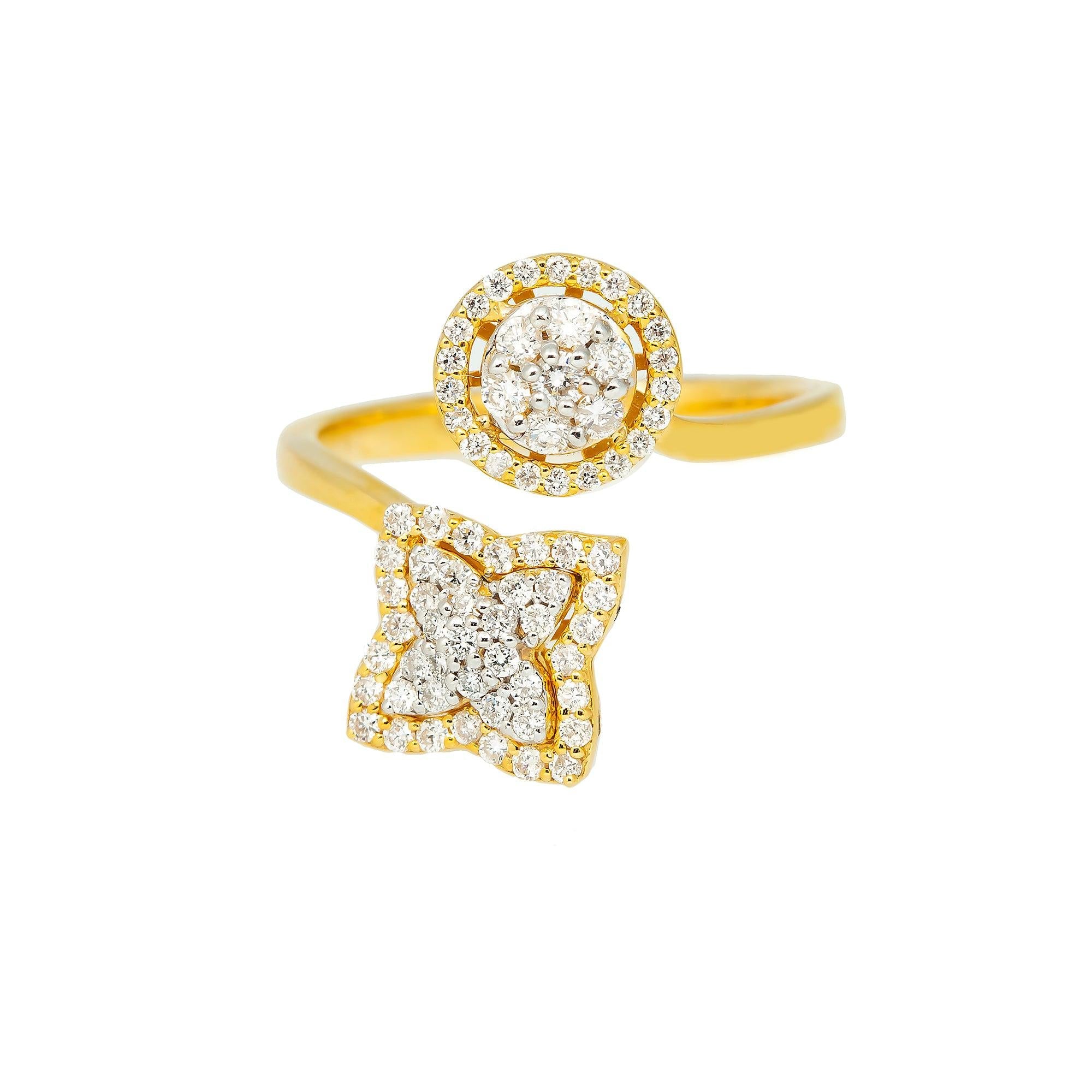 14K GOLD DIAMOND XO CLUSTER TWO STONE RING 0.90 CT