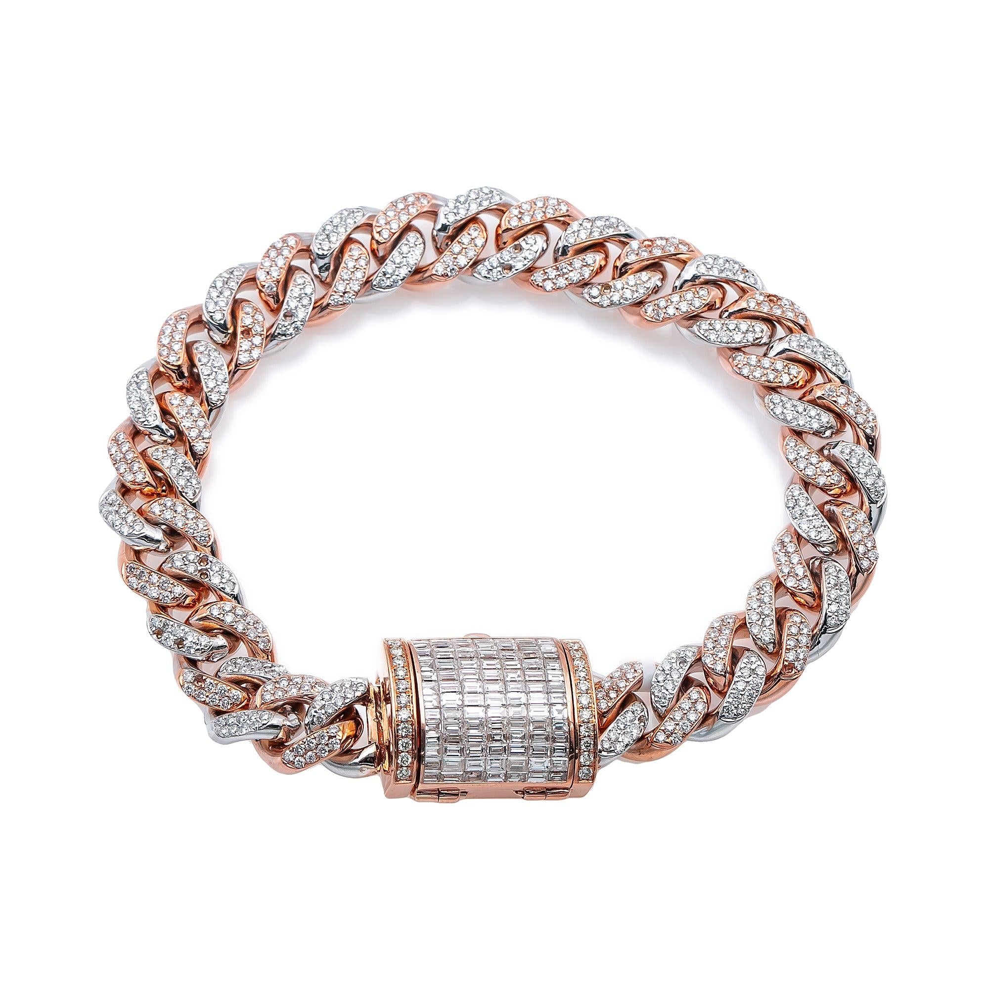 14K GOLD TWO-TONE 10MM / 8.6" CUBAN BRACELET WITH DIAMONDS