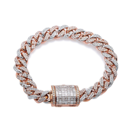 14K GOLD TWO-TONE 10MM / 8.6" CUBAN BRACELET WITH DIAMONDS
