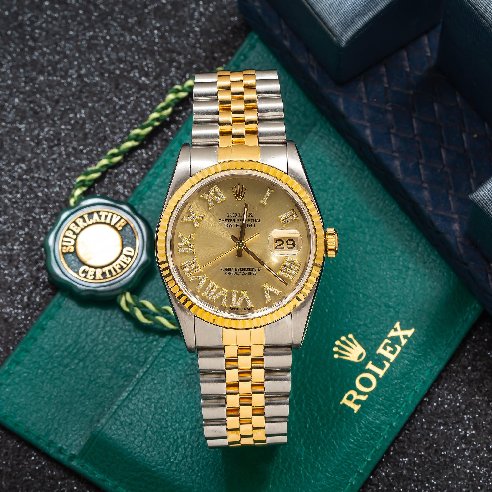Rolex Datejust 16013 36MM Champagne Diamond Dial With Two Tone Bracelet