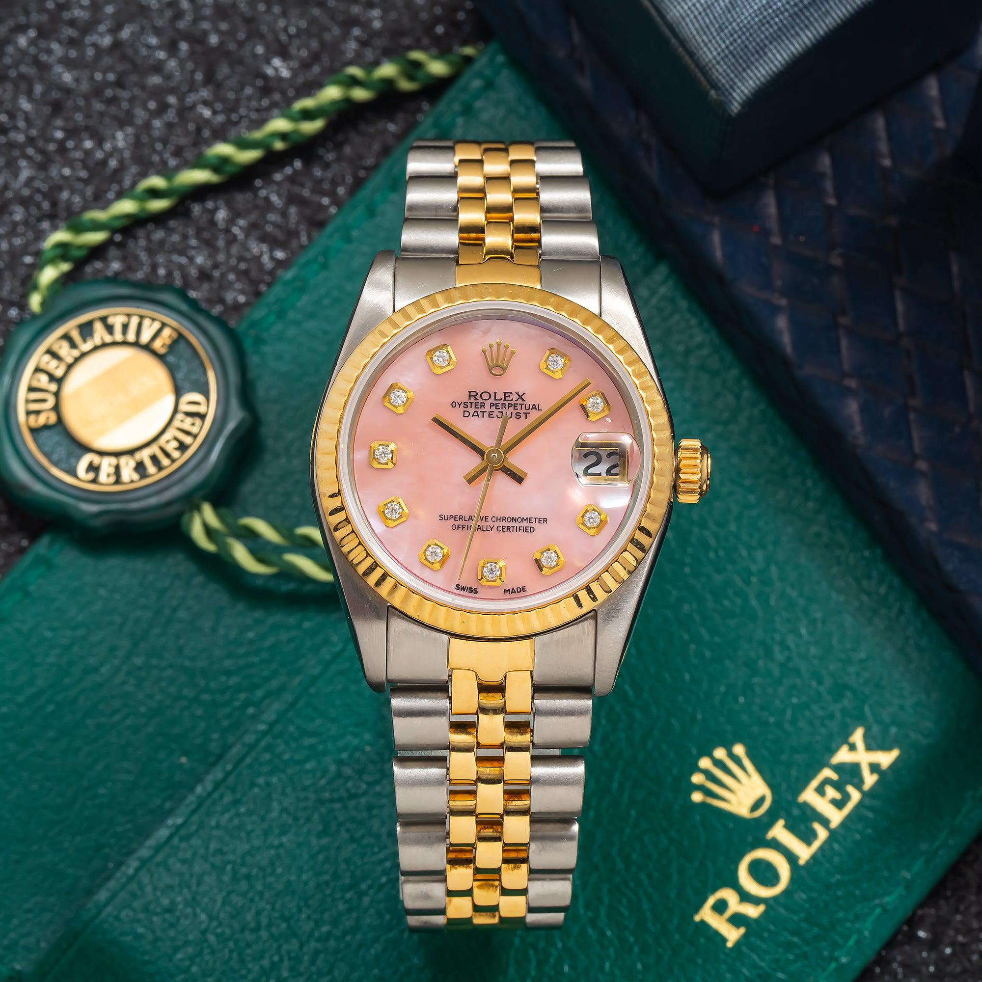 Rolex Datejust 68273 31MM Pink Mother Of Pearl Diamond Dial With Two Tone Bracelet