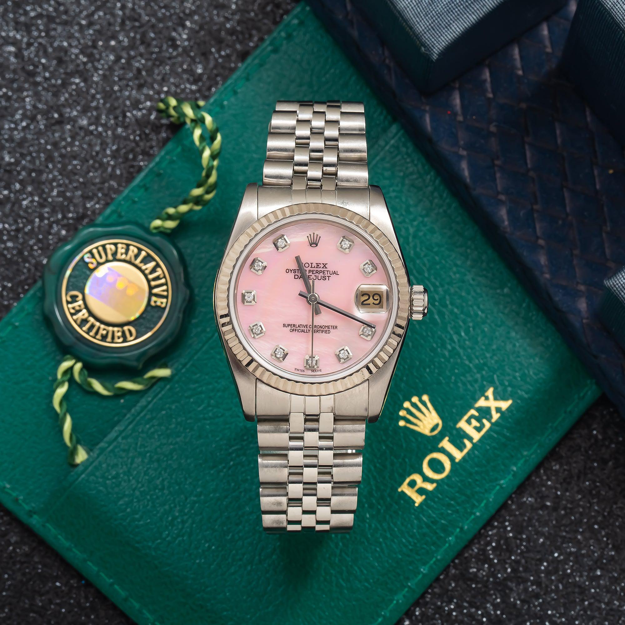 Rolex Datejust 68274 31MM Pink Mother Of Pearl Diamond Dial
