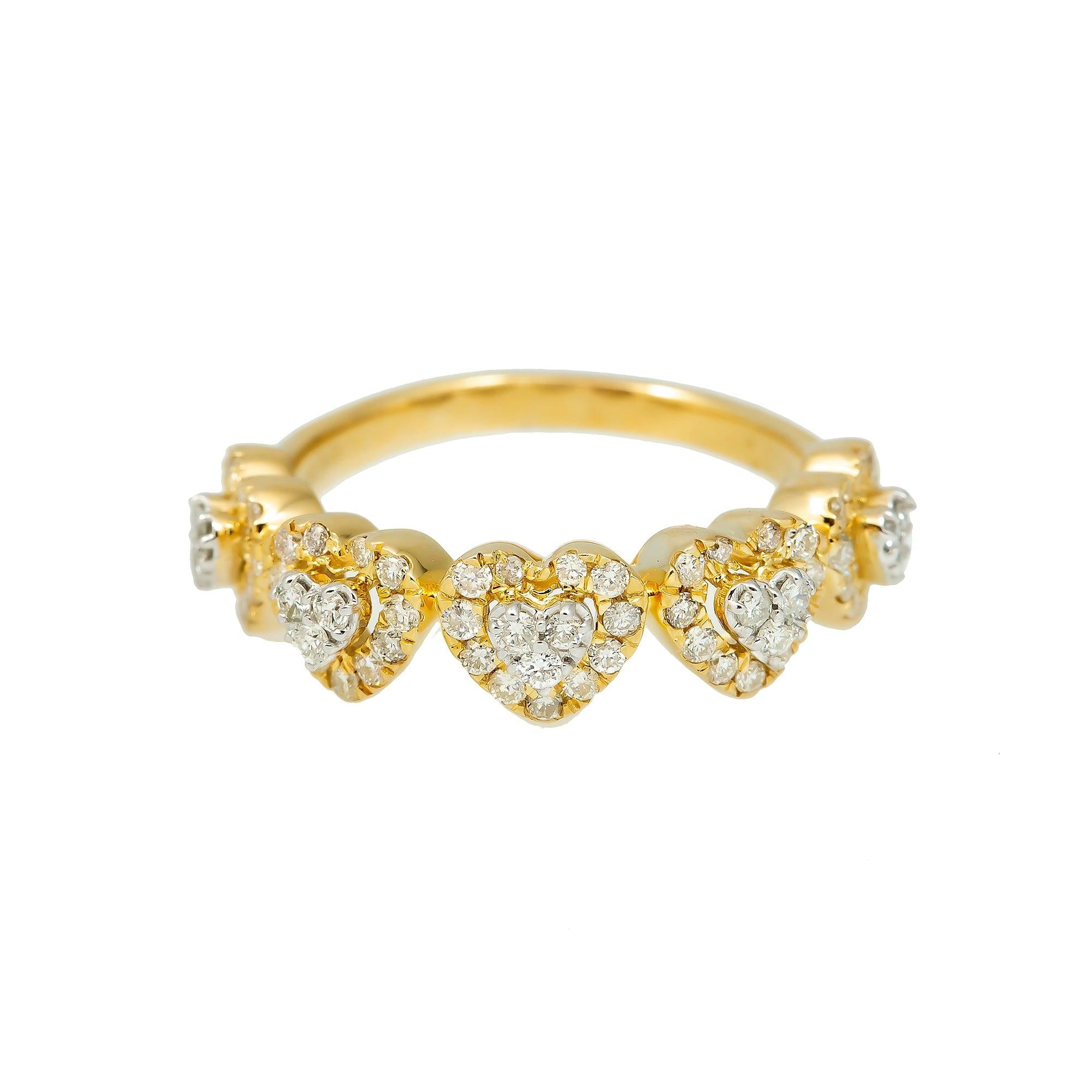 14K GOLD DIAMOND CLUSTER HEARTS RING 0.75 CT