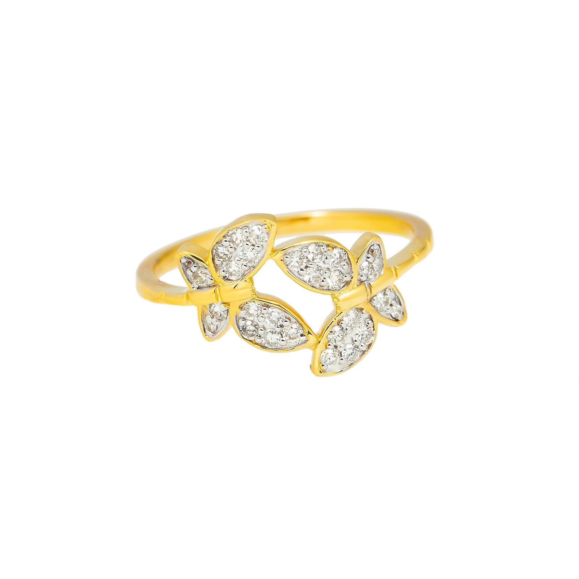 14K GOLD DIAMOND OPEN BUTTERFLIES RING 0.25 CT