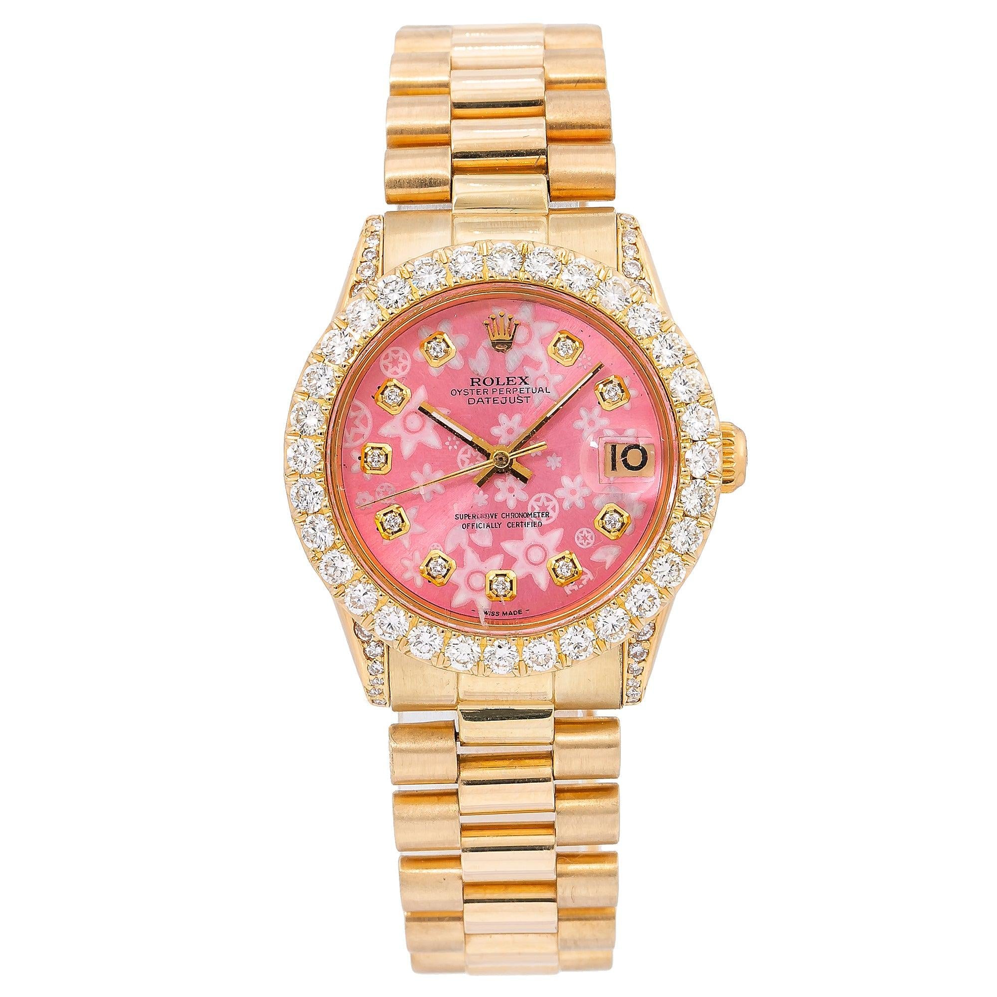 Rolex Oyster Perpetual DateJust 31MM Pink Diamond Dial With Yellow Gold President Bracelet