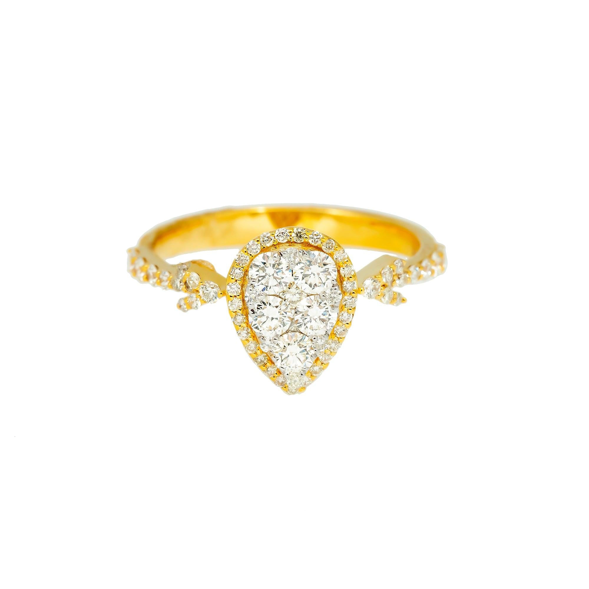 14K GOLD PEAR CLUSTER DIAMOND RING WITH ARROW BAND 0.75 CT