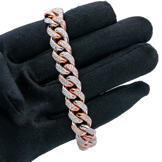 14K GOLD TWO-TONE CUBAN BRACELET WITH DIAMONDS